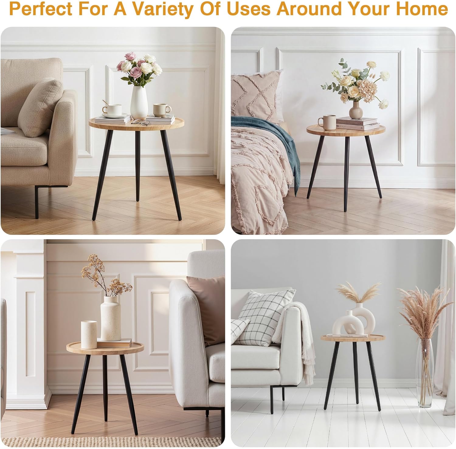 VECELO Modern Side Table, Round Small End Table