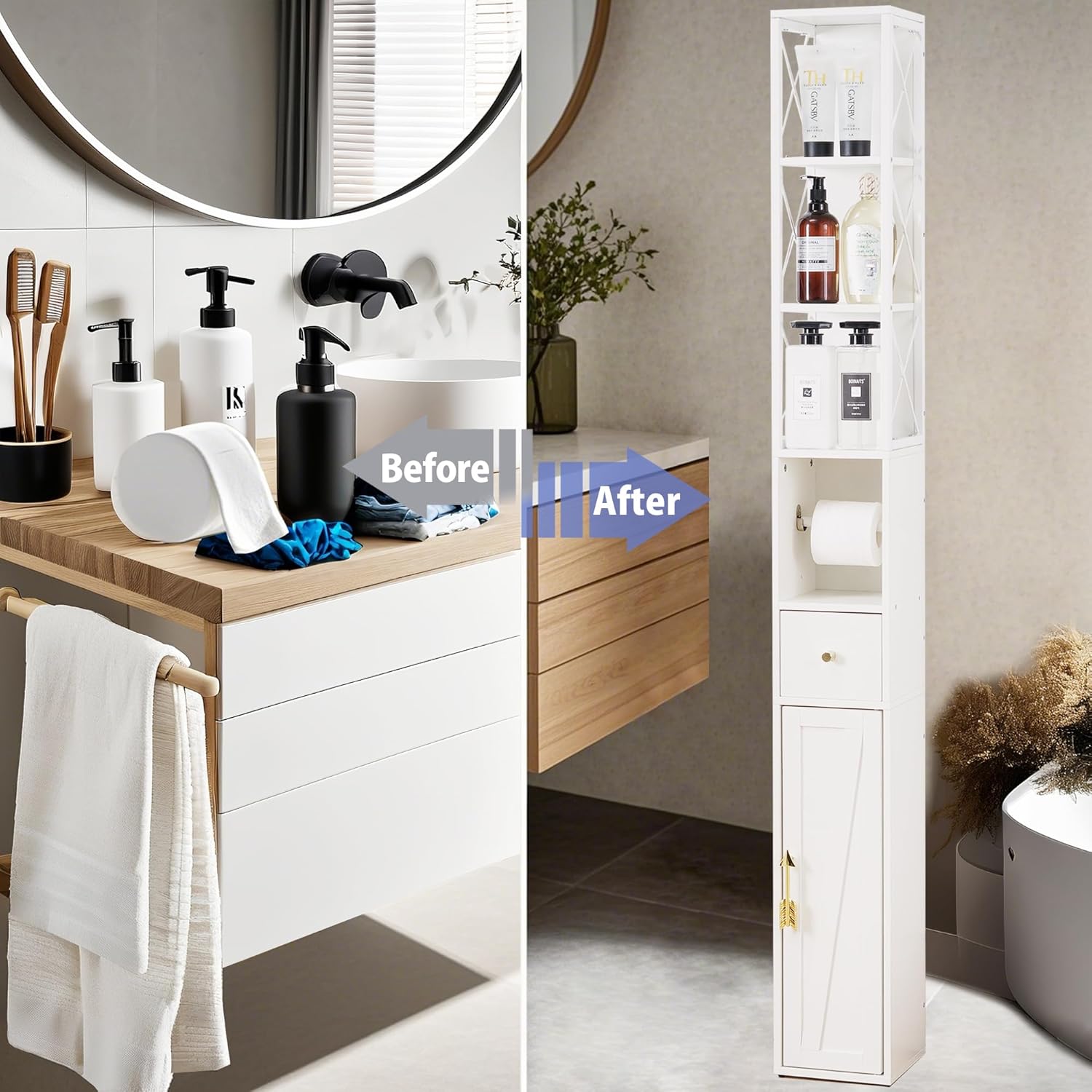 VECELO Tall Bathroom Cabinet with Adjustable Shelves - VECELO
