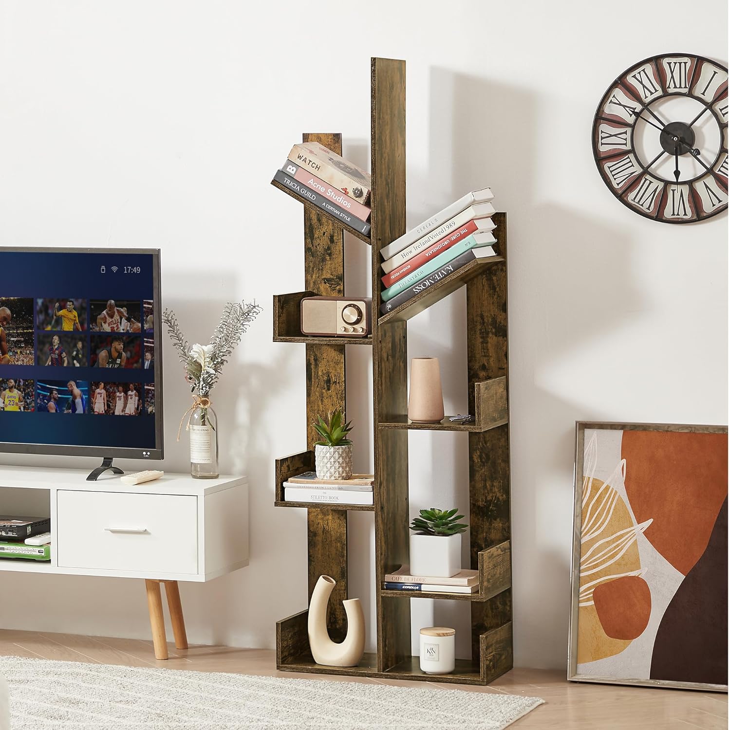 VECELO Tree Bookshelf,8 Shelf Storages Bookcase - VECELO
