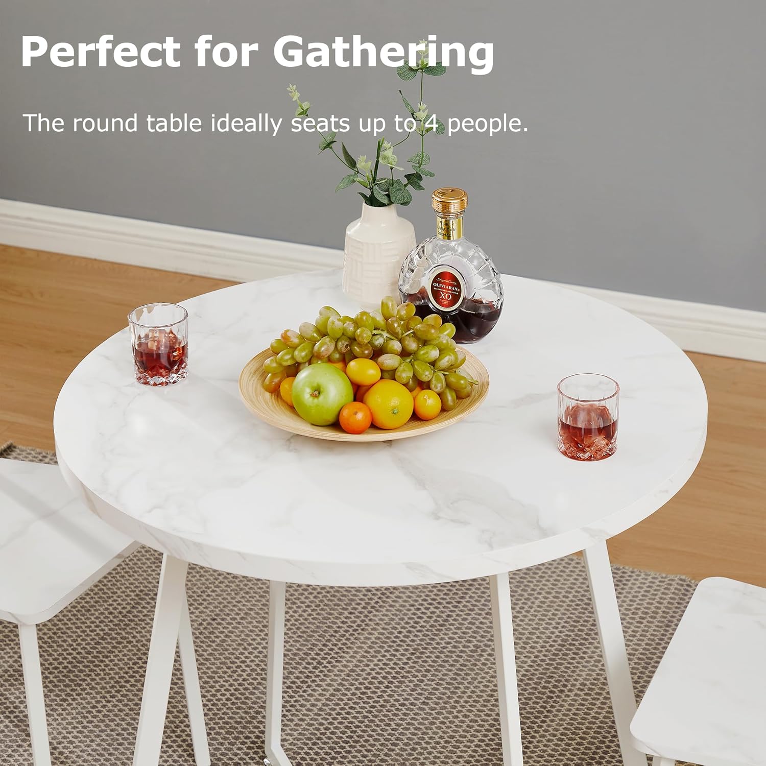 VECELO Round Dining Room Table with Wood Grain Tabletop and Steel Frame - VECELO