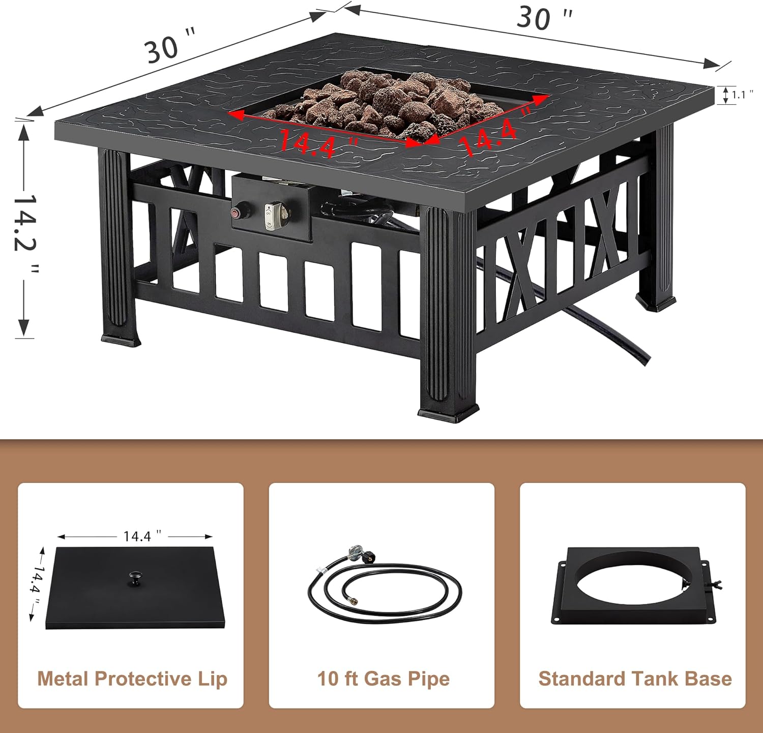 VECELO Propane Fire Pit, 30 Inch Outdoor Gas Fire Table - VECELO
