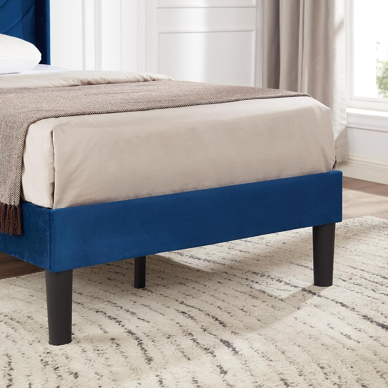VECELO Upholstered Platform Bed Frame with Adjustable Fabric Headboard - VECELO