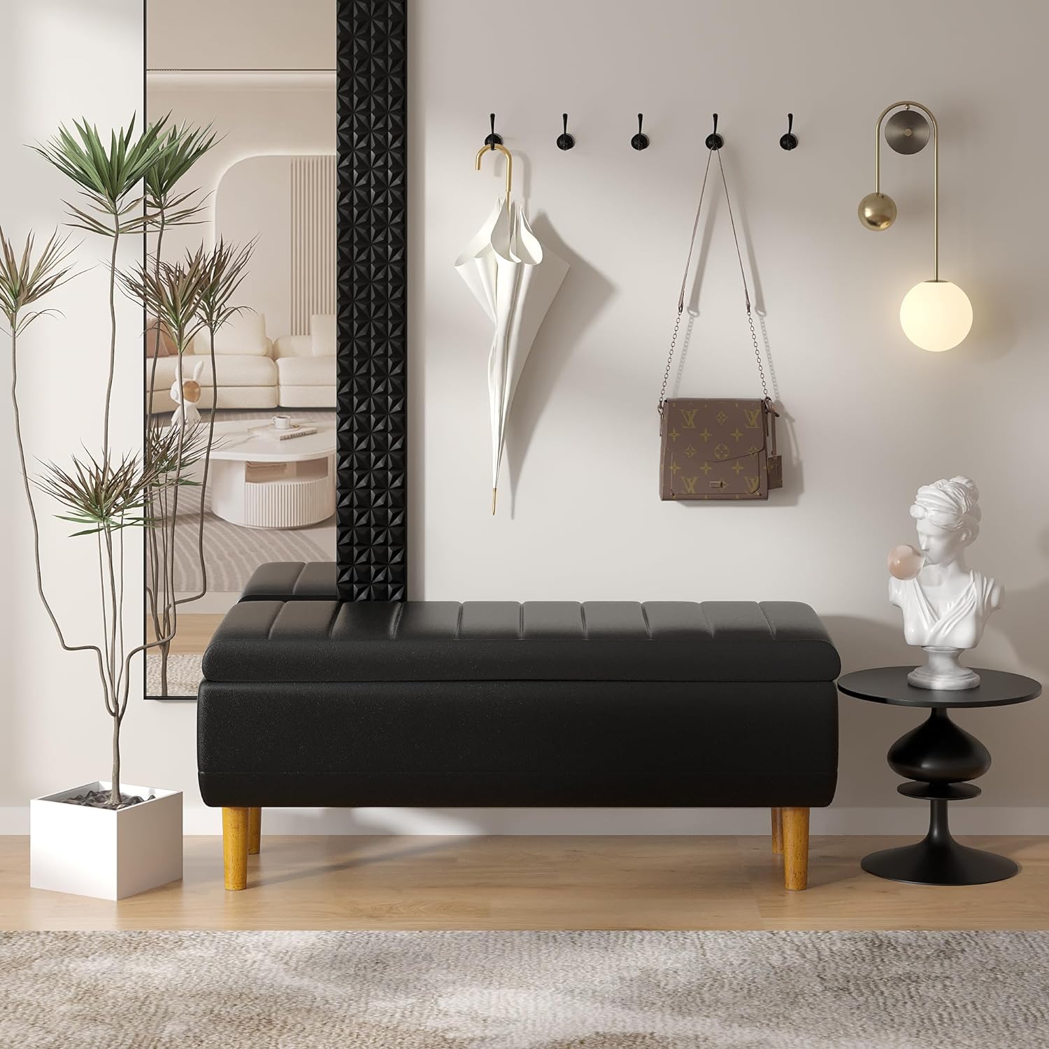VECELO Modern Soft PU Leather Bench 44" Shoestool - VECELO