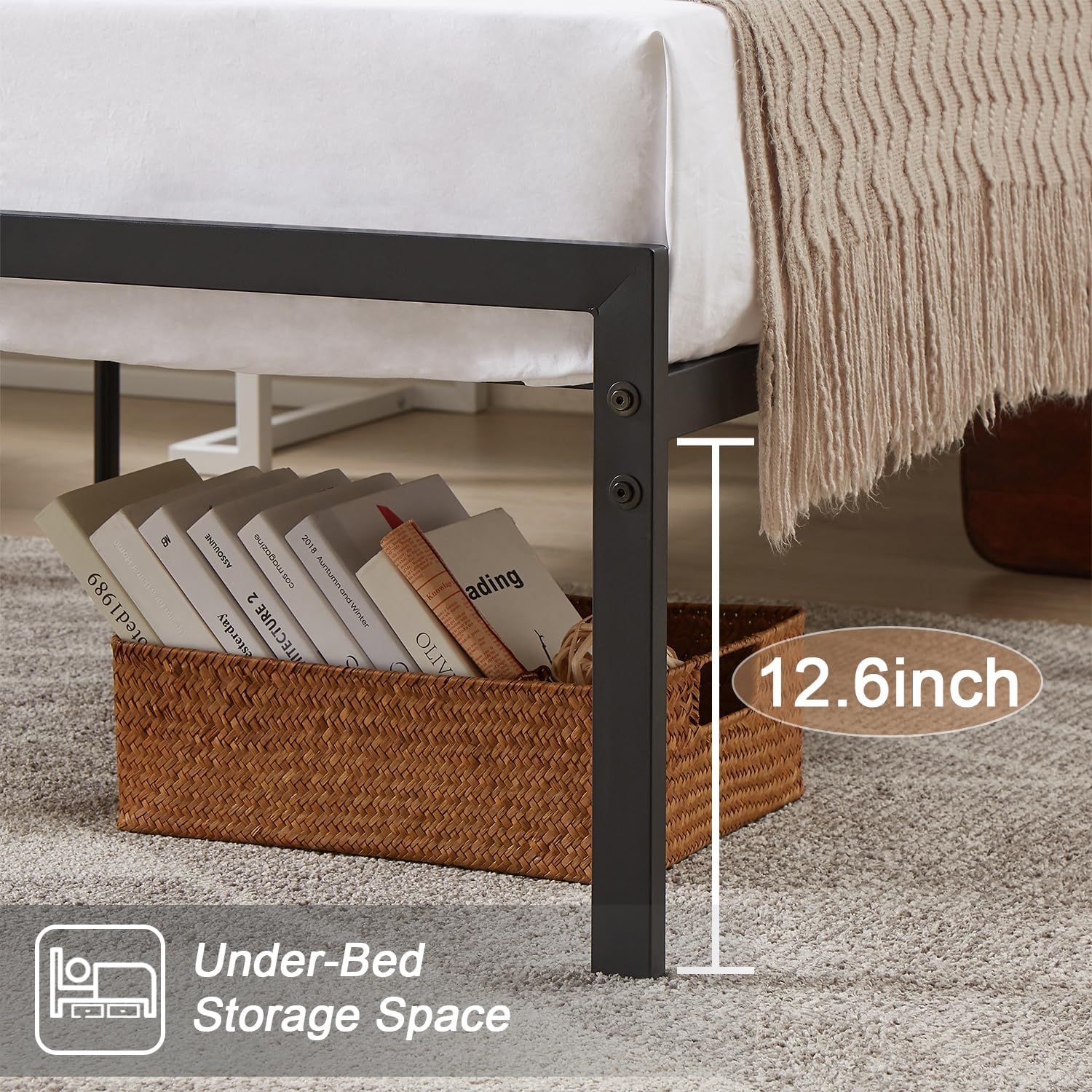 VECELO Metal Bed Frame Platform with Wood Grain Headboard&Footboard - VECELO