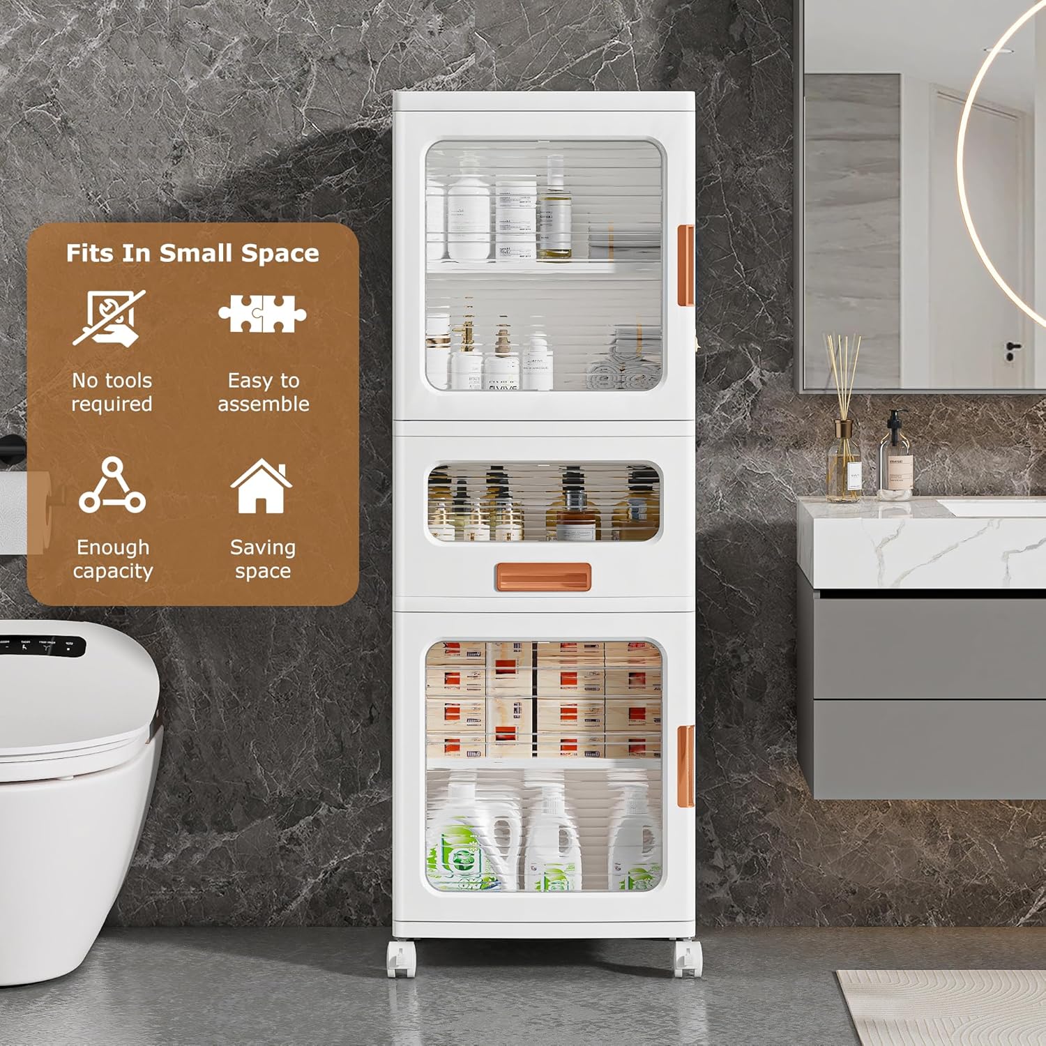 VECELO 3-Tier Narrow Bathroom Storage Cabinet with Drawer