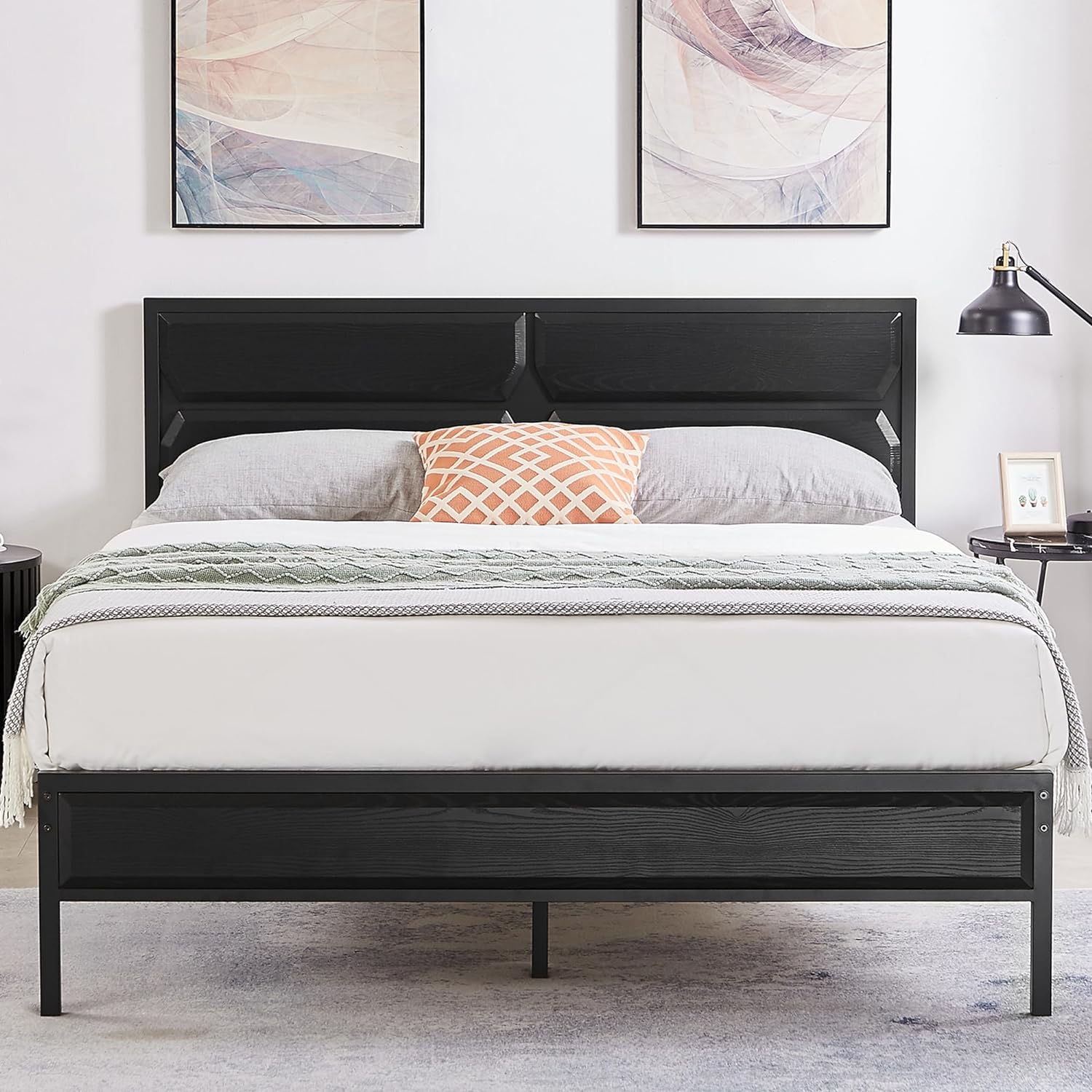 VECELO Metal Bed Frame Platform with Wooden Headboard&Footboard Mattress Foundation - VECELO