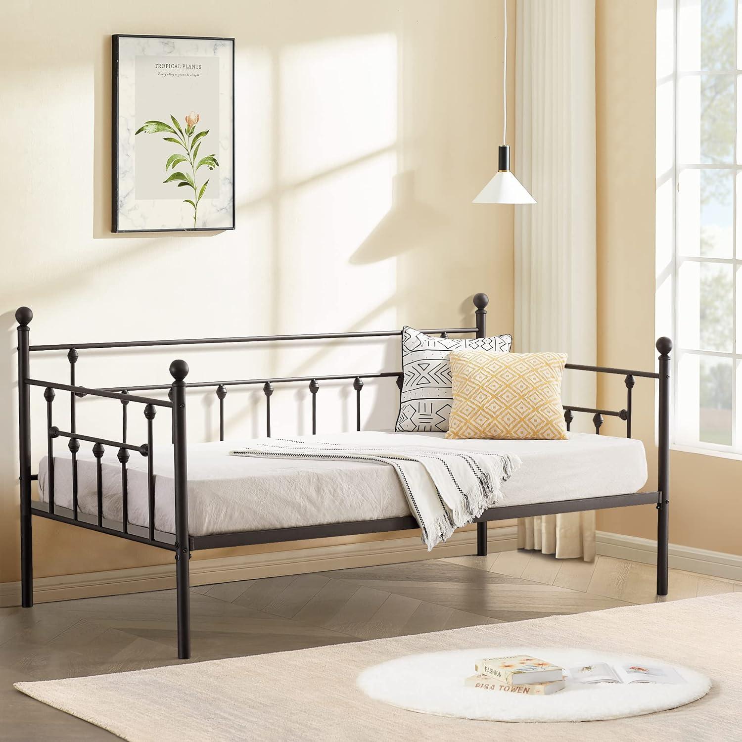 VECELO Daybed Frame, Twin Size Metal Platform Bed with Headboard - VECELO
