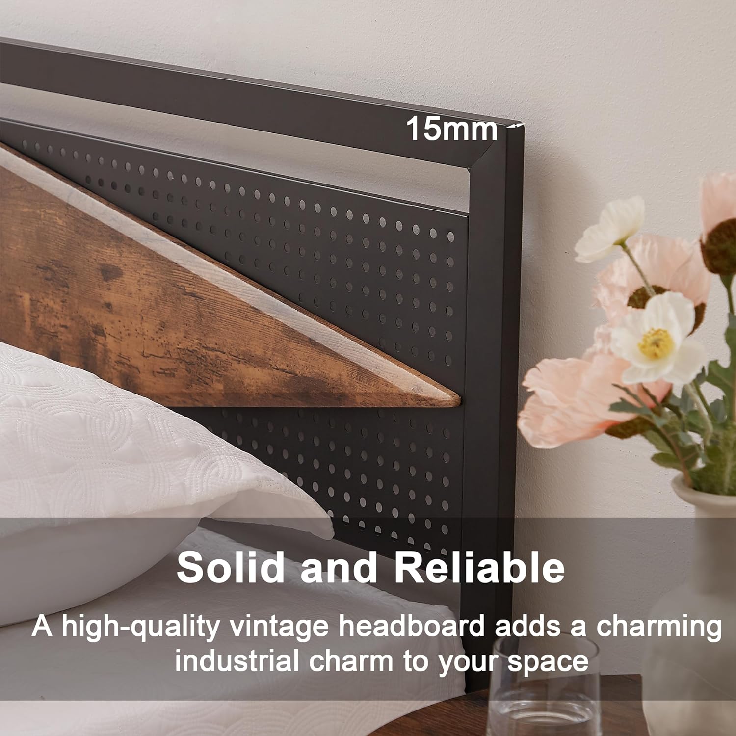VECELO Metal Bed Frame Platform with Wood Grain Headboard&Footboard - VECELO