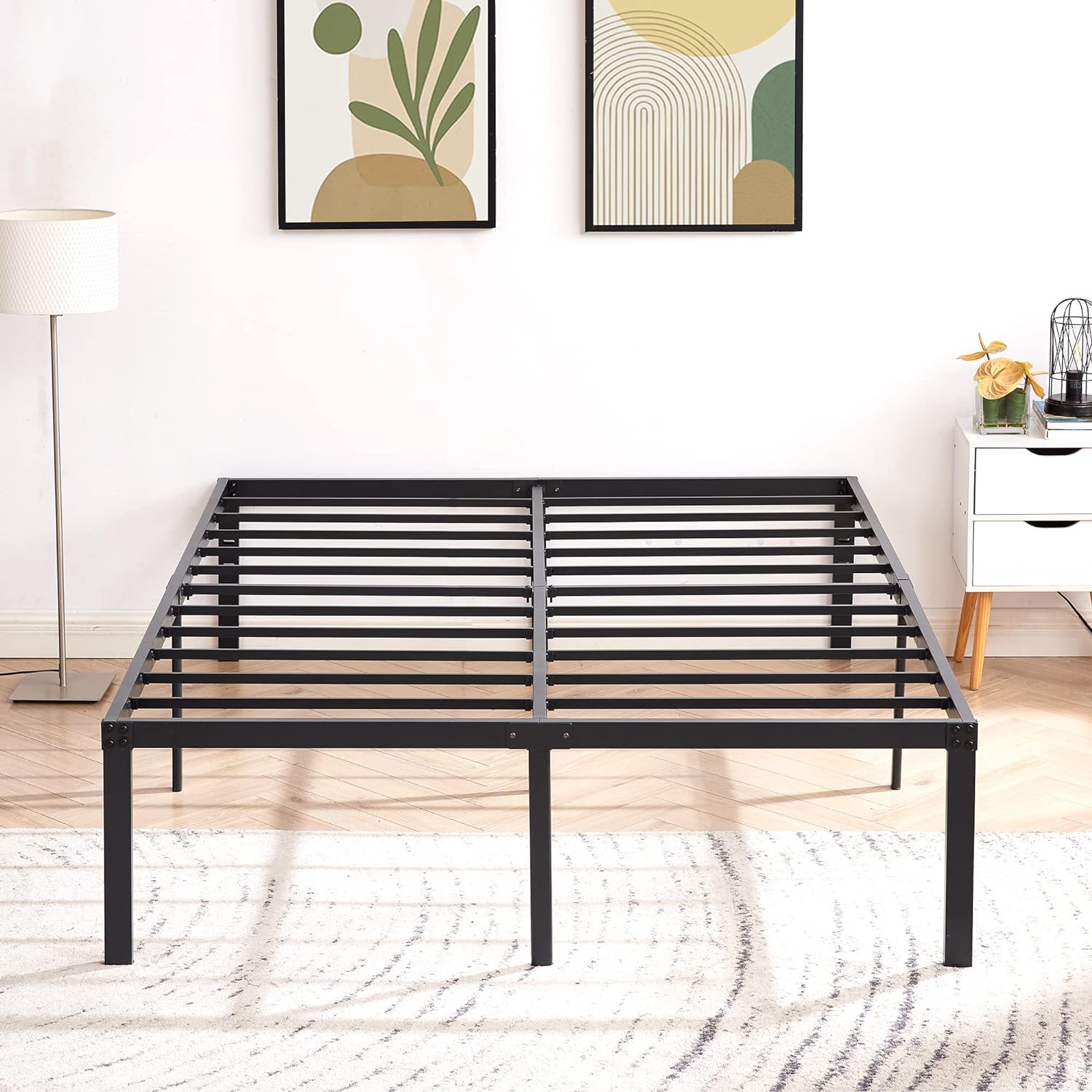VECELO Metal Platform Bed Frame Heavy Duty Steel Slat, No Box Spring Needed - VECELO