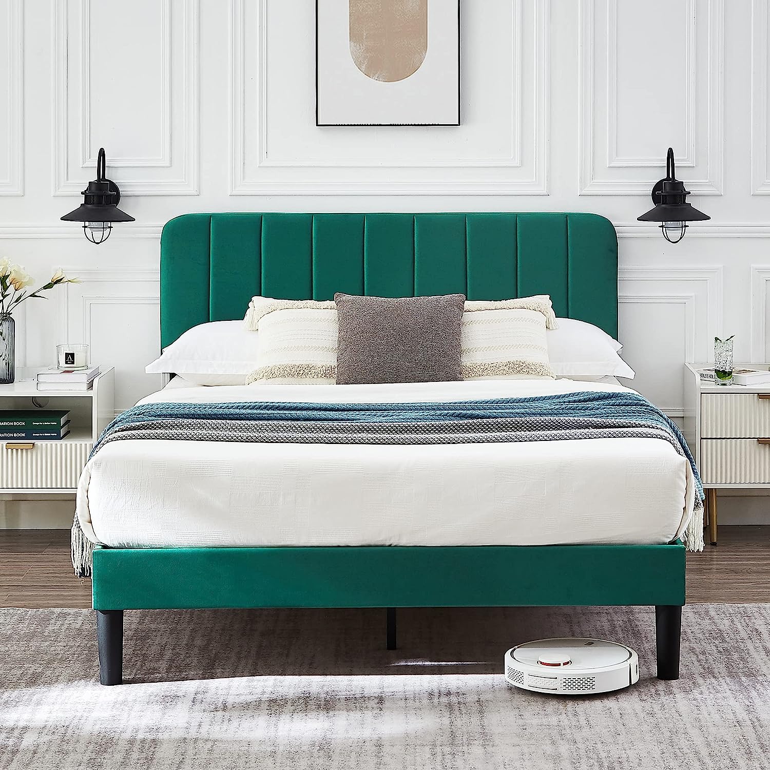 VECELO Upholstered Platform bedframe with Adjustable Headboard - VECELO