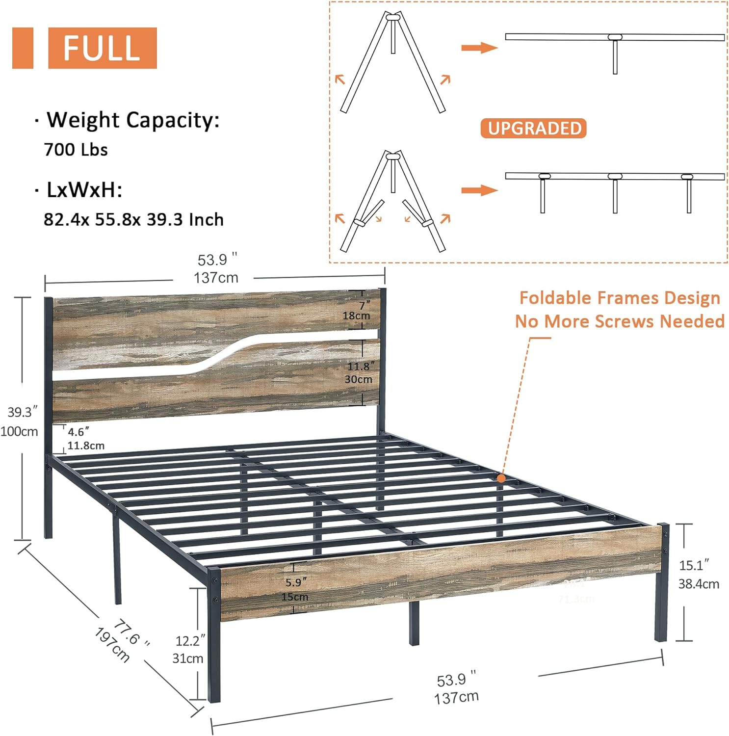 VECELO Platform Bed Frame/Mattress Foundation with Rustic Vintage Wood Headboard - VECELO
