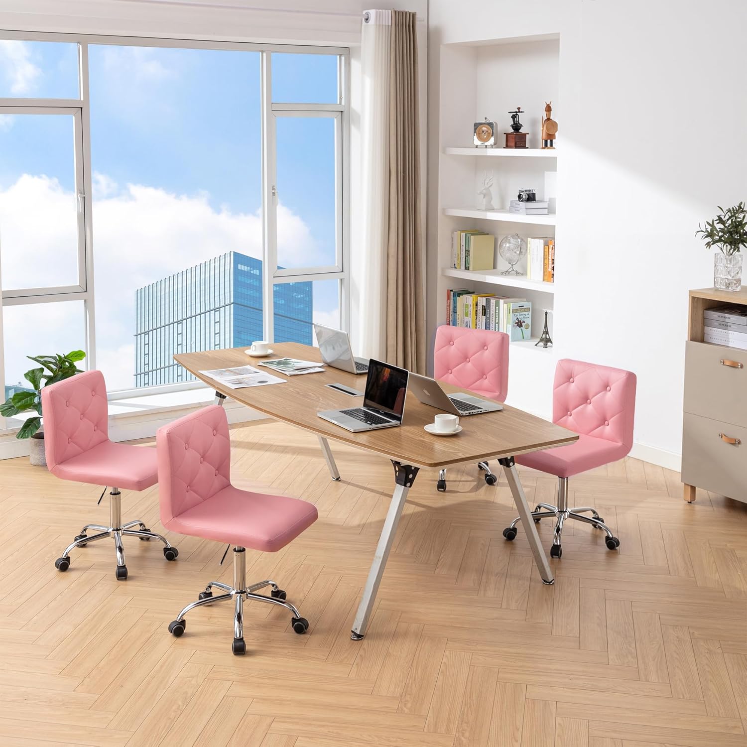 VECELO PU Leather Mid-Back Armless Desk Chair Adjustable Height 360° Rolling Swivel - VECELO