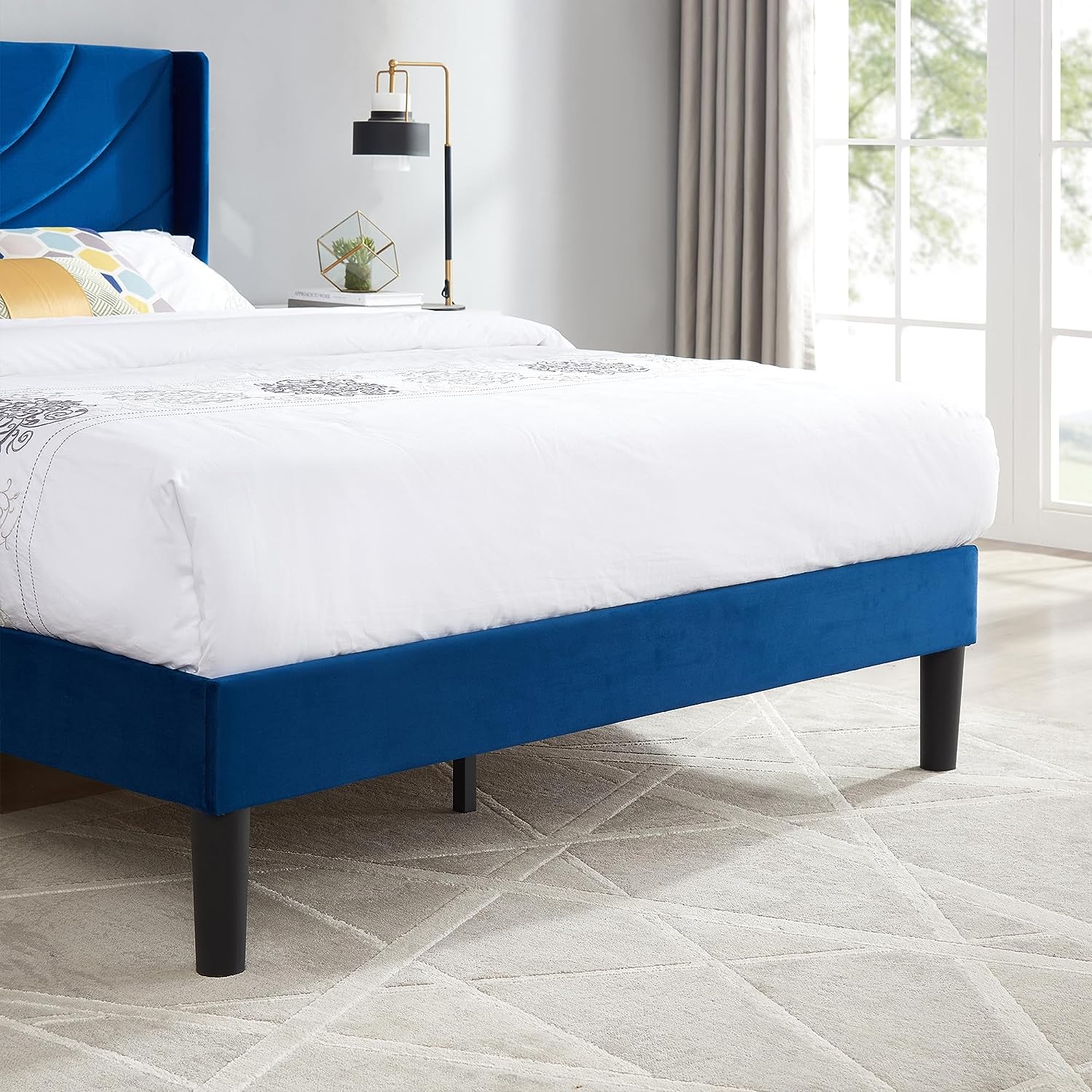 VECELO Upholstered Platform Bed Frame with Adjustable Fabric Headboard - VECELO