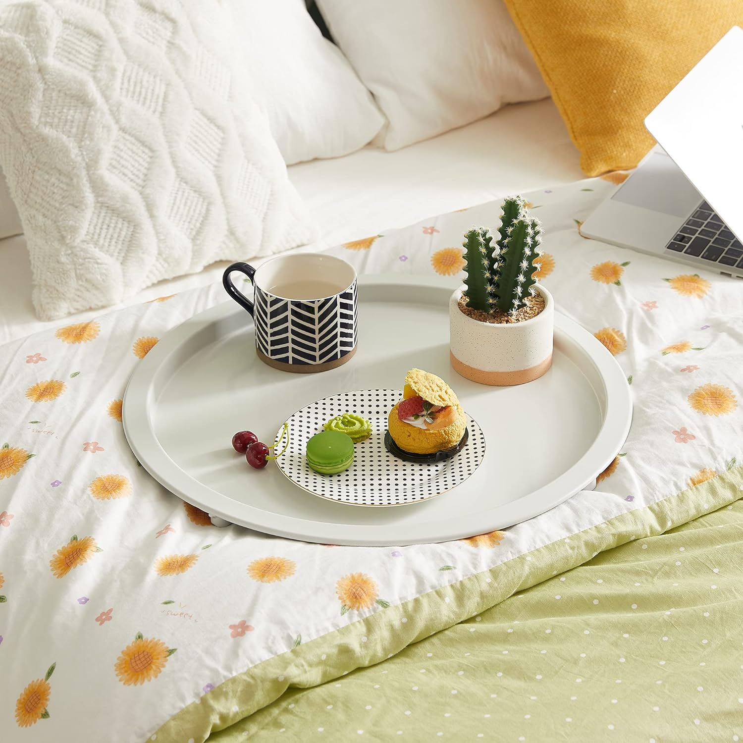 VECELO Metal Round End/Side Table with Removable Tray Small Folding Anti-Rust Nightstand - VECELO