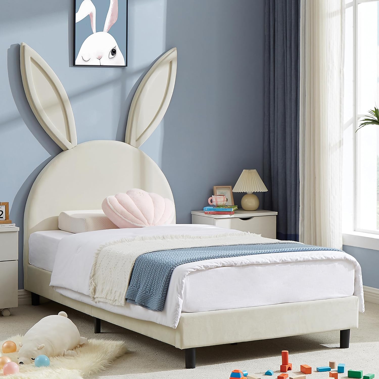 VECELO Kids Twin Bed Frame with Upholstered Headboard - VECELO