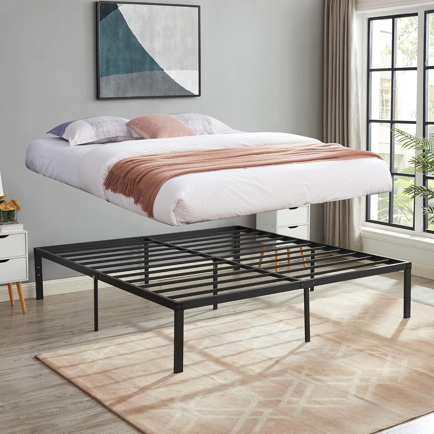 VECELO Metal Platform Bed Frame Heavy Duty Steel Slat, No Box Spring Needed - VECELO