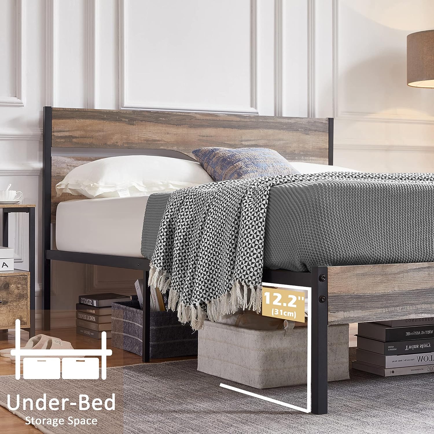 VECELO Platform Bed Frame/Mattress Foundation with Rustic Vintage Wood Headboard - VECELO