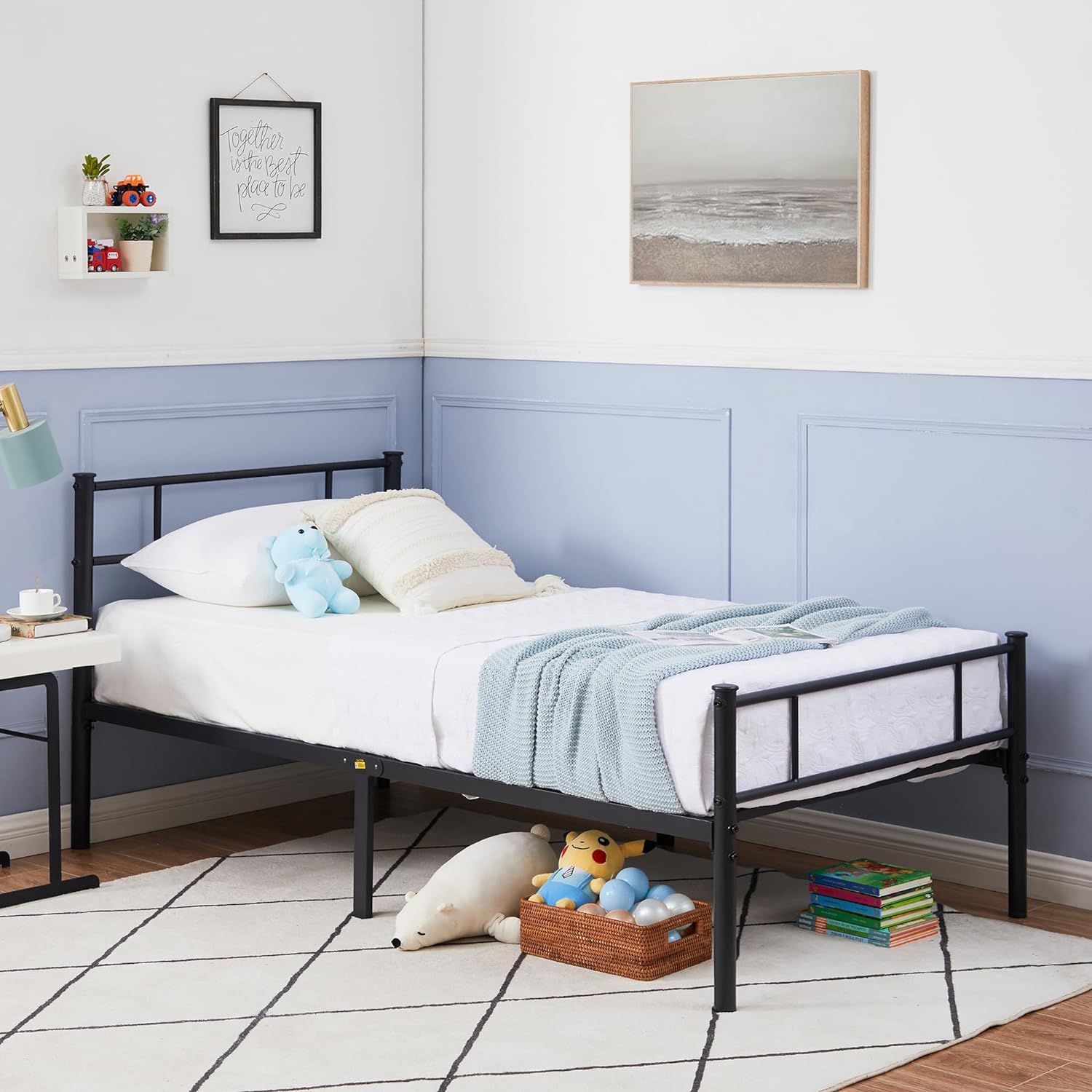 VECELO Platform Bed Frame with Headboard and Footboard, 12'' Under-Bed Storage & Strong Metal Slats Support - VECELO