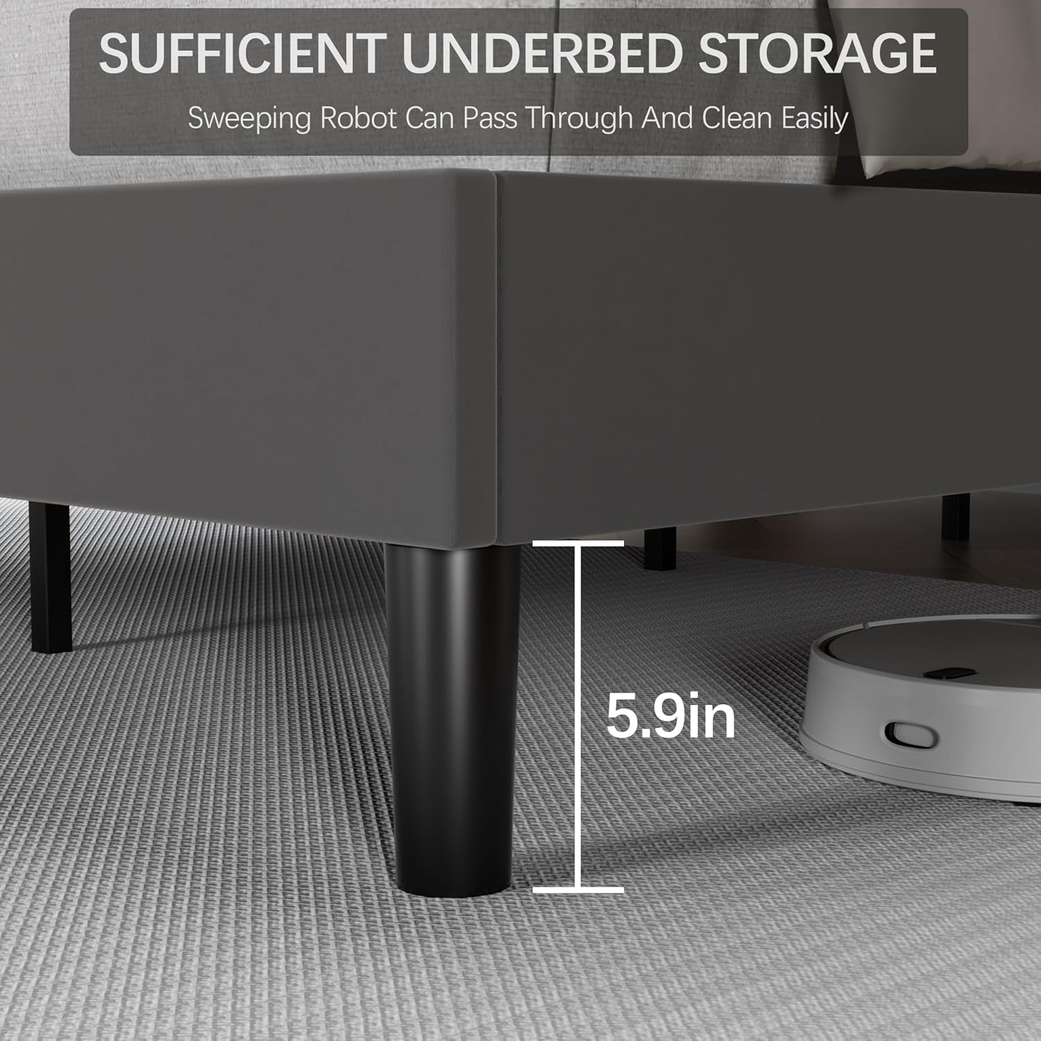 VECELO Twin/Full/Queen Bed Frame Upholstered Platform with Type-C & USB Ports Height-Adjustable Cotton and Linen Headboard - VECELO