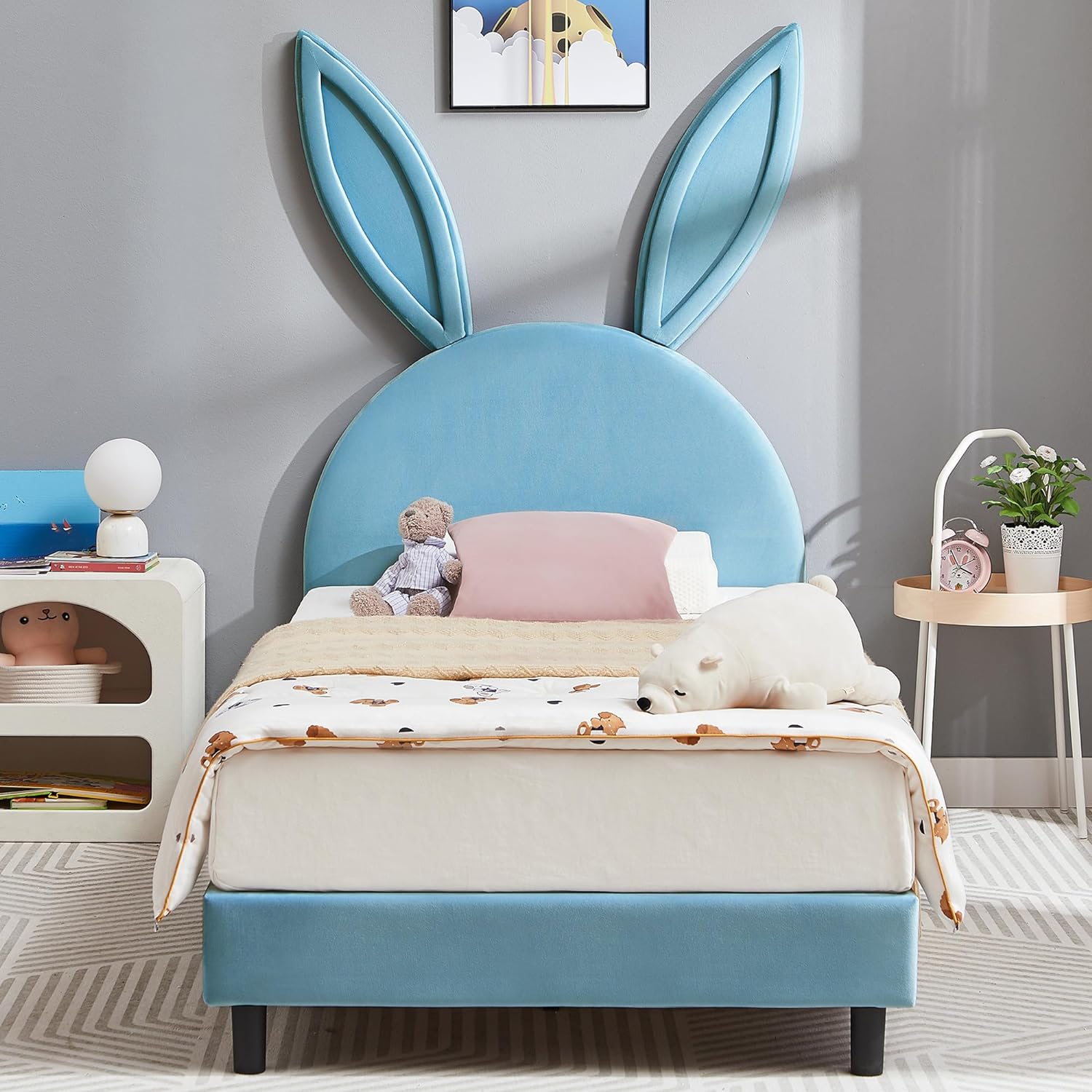 VECELO Kids Twin Bed Frame with Upholstered Headboard - VECELO