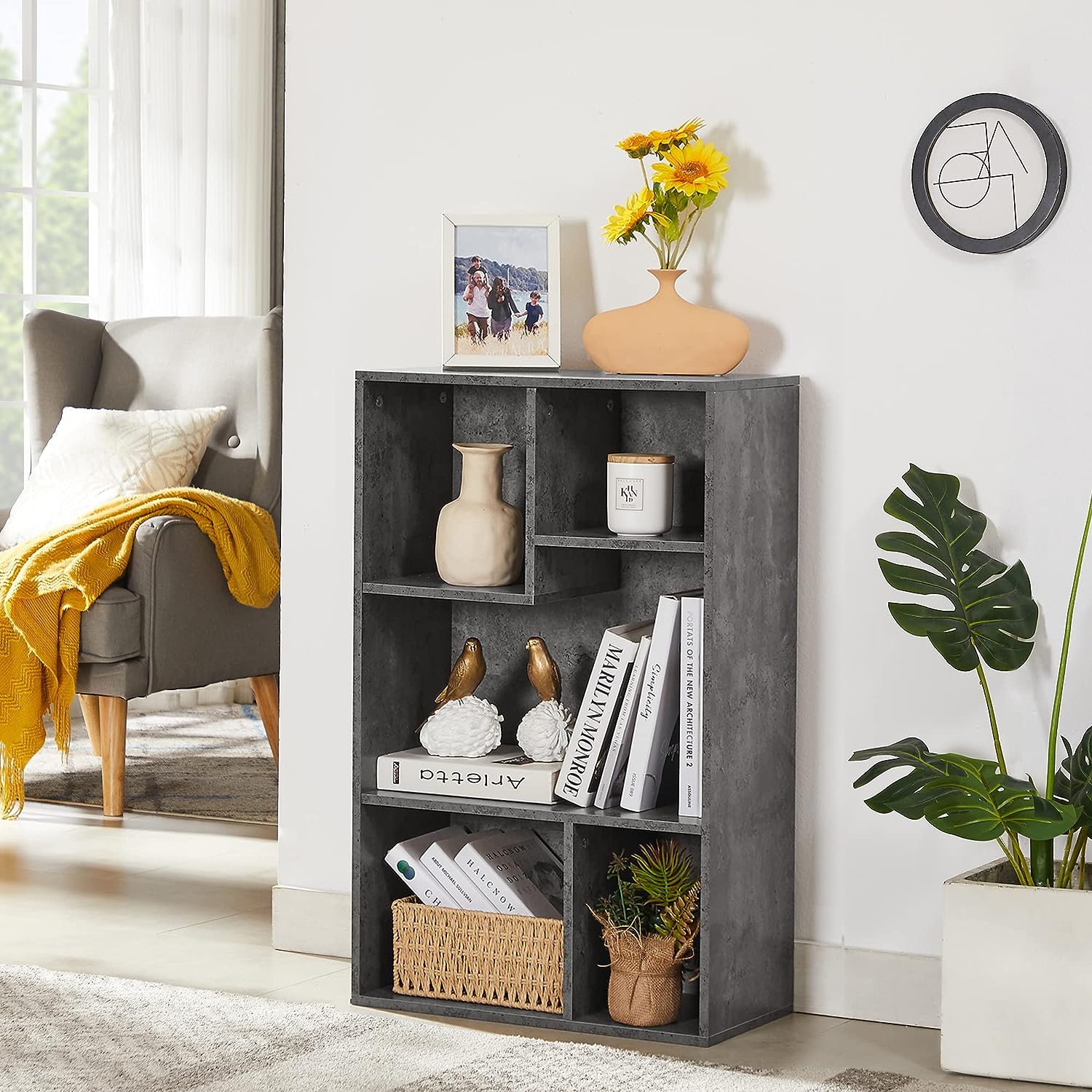 VECELO Modern 3-Tier Small Bookcase, 4 Cube/5 Cube Bookshelf/Storage Organizer - VECELO
