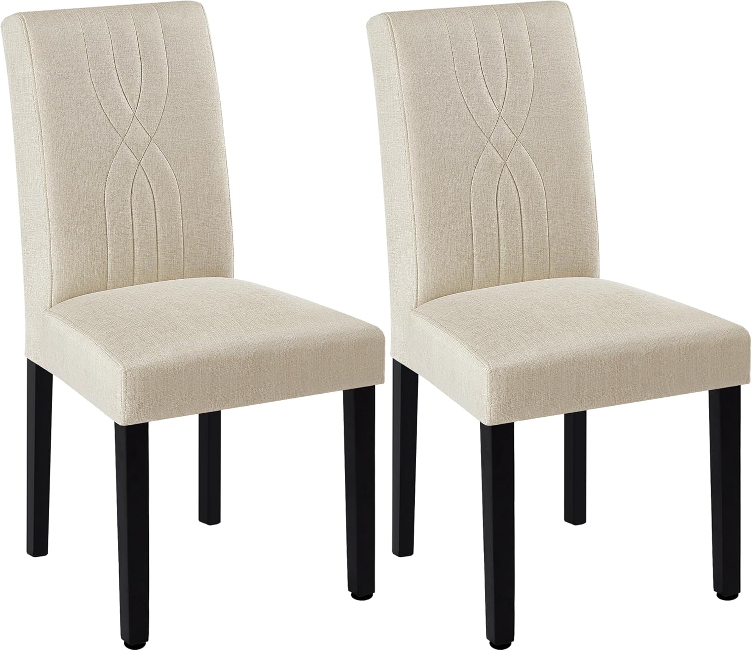 VECELO Upholstered Dining Chairs Set of 2 Modern Fabric and Solid Wood Legs & High Back - VECELO