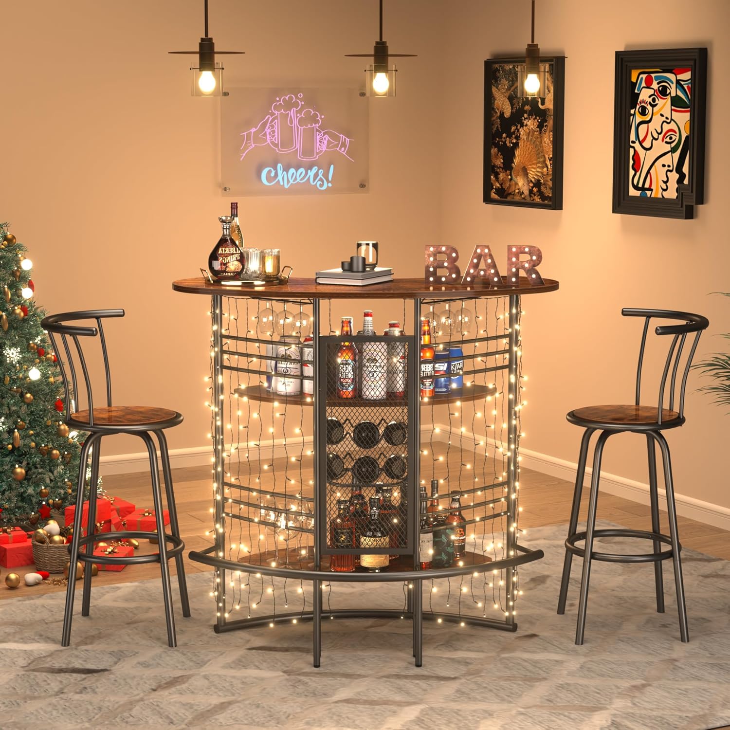 VECELO Vintage Liquor Cabinet Wine Rack Bar Unit - VECELO