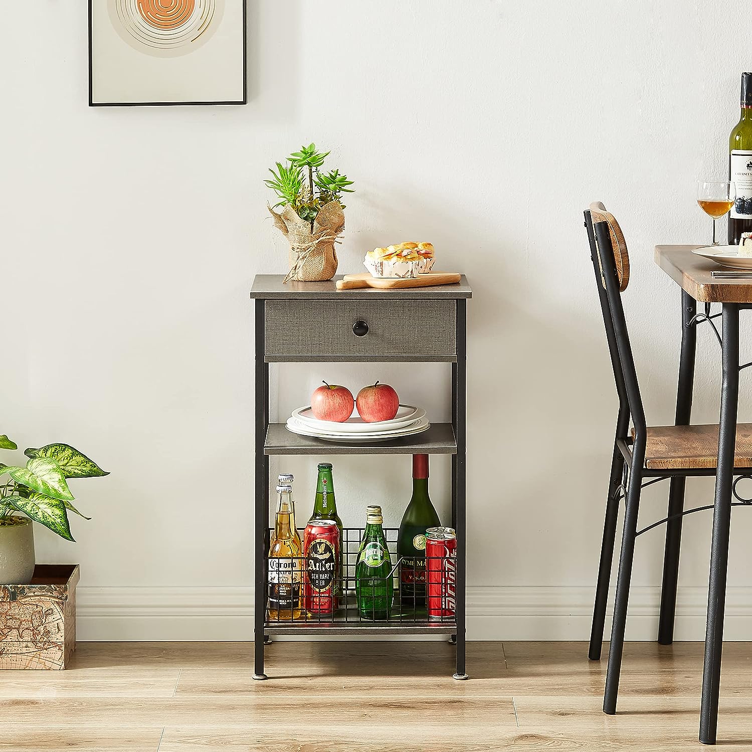 VECELO Tall Side End Tables/3-Tier Bedside Stand with Storage - VECELO
