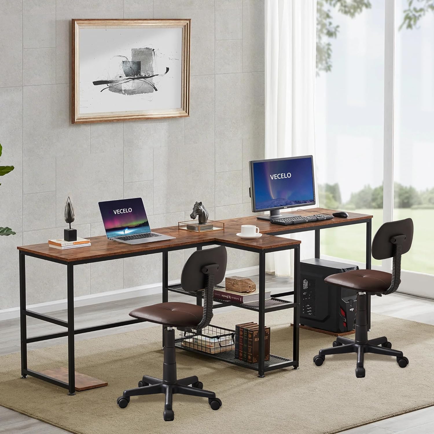 VECELO Armless Home Office Chair Low-Back Height Adjustable Stools - VECELO