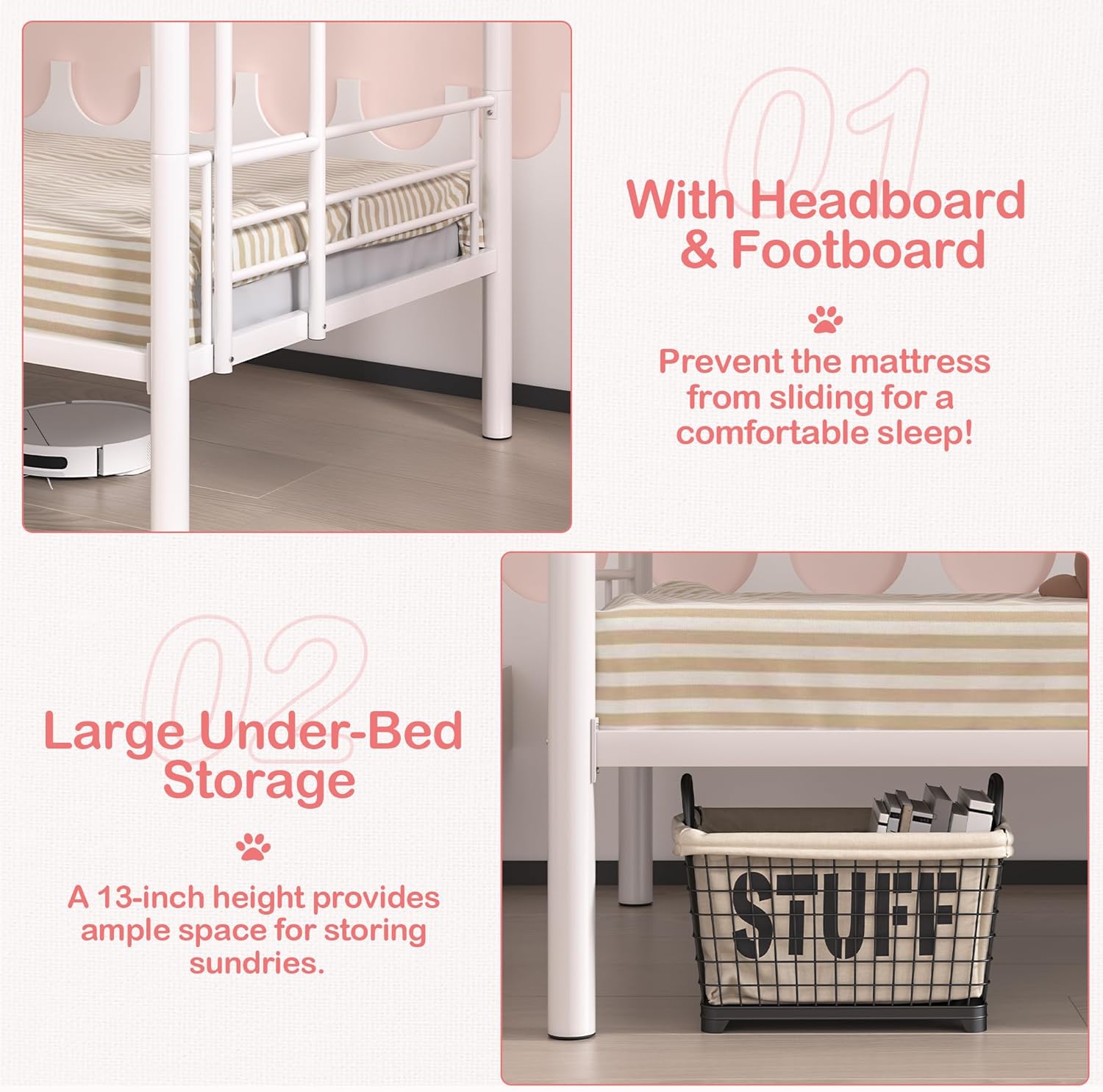 VECELO Metal Bunk Bed Twin Over Twin, Industrial Bunkbeds with Ladder and Full-Length Guardrail - VECELO