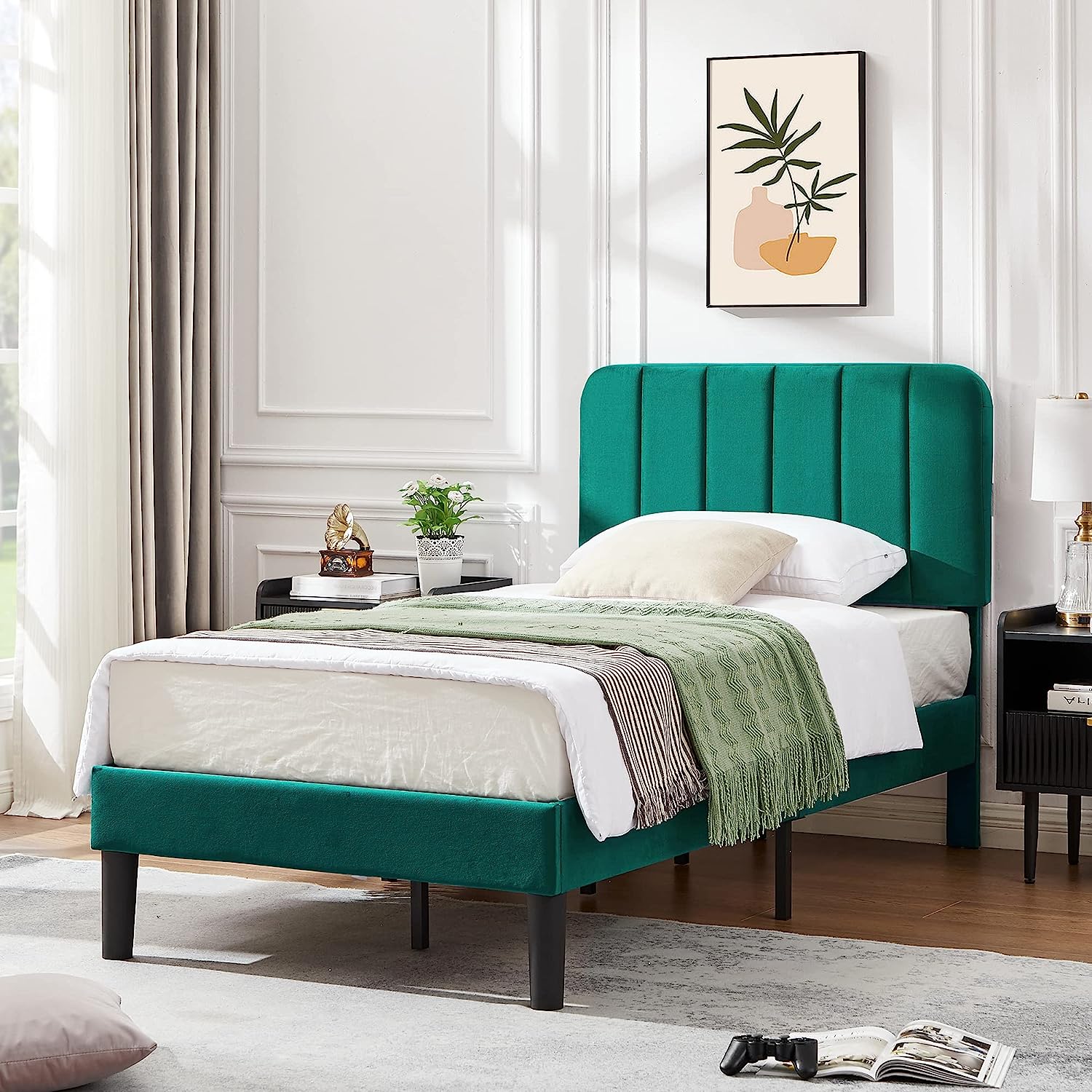 VECELO Upholstered Platform bedframe with Adjustable Headboard - VECELO