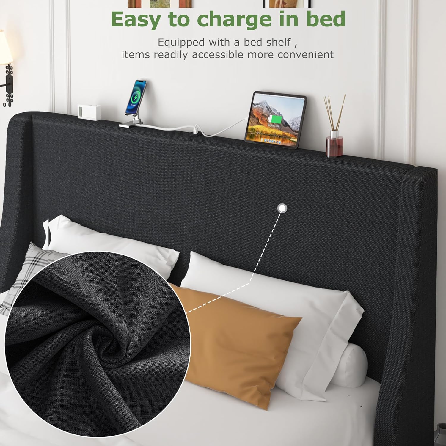 VECELO Bed Frame with Upholstered Wingback Headboard - VECELO