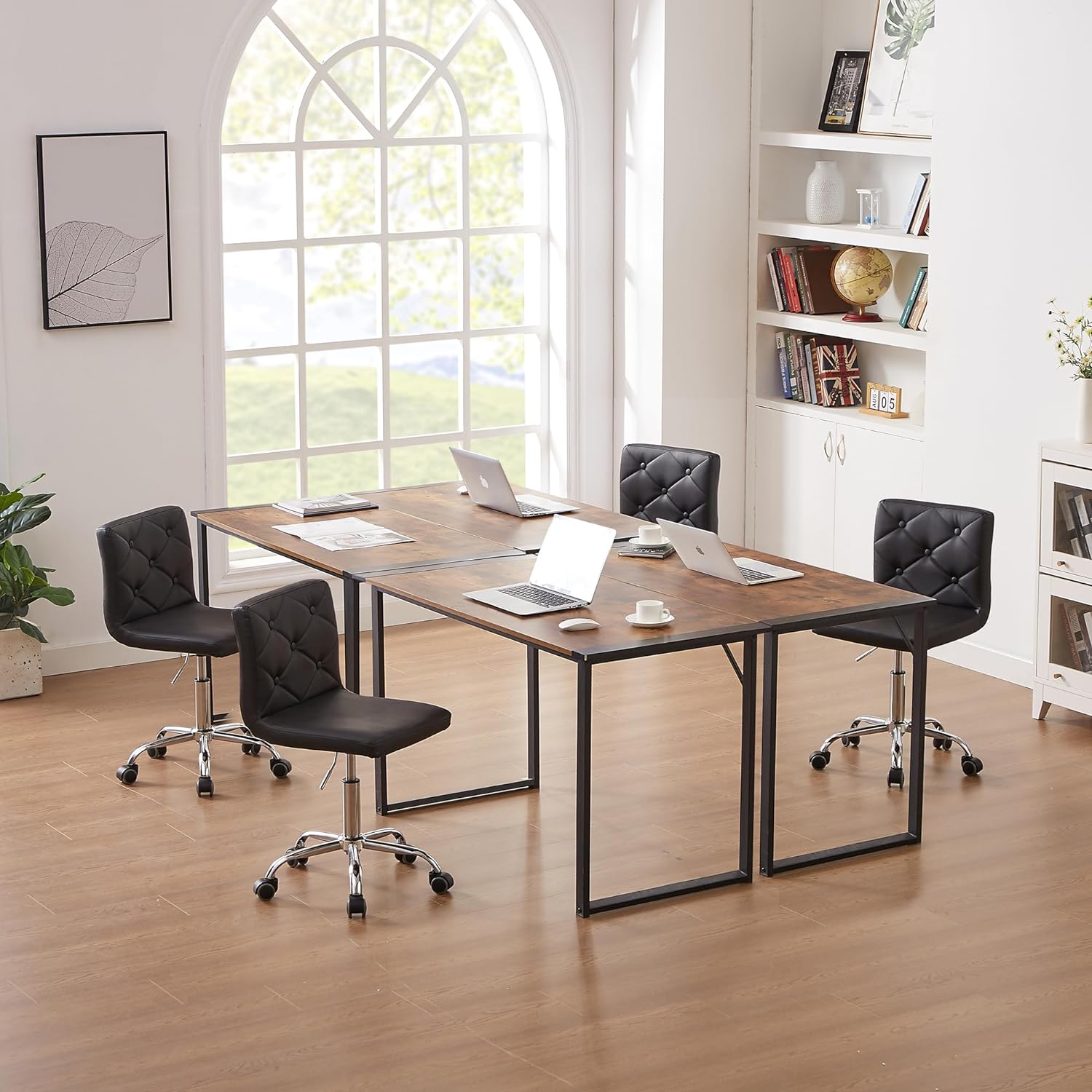 VECELO PU Leather Mid-Back Armless Desk Chair Adjustable Height 360° Rolling Swivel - VECELO