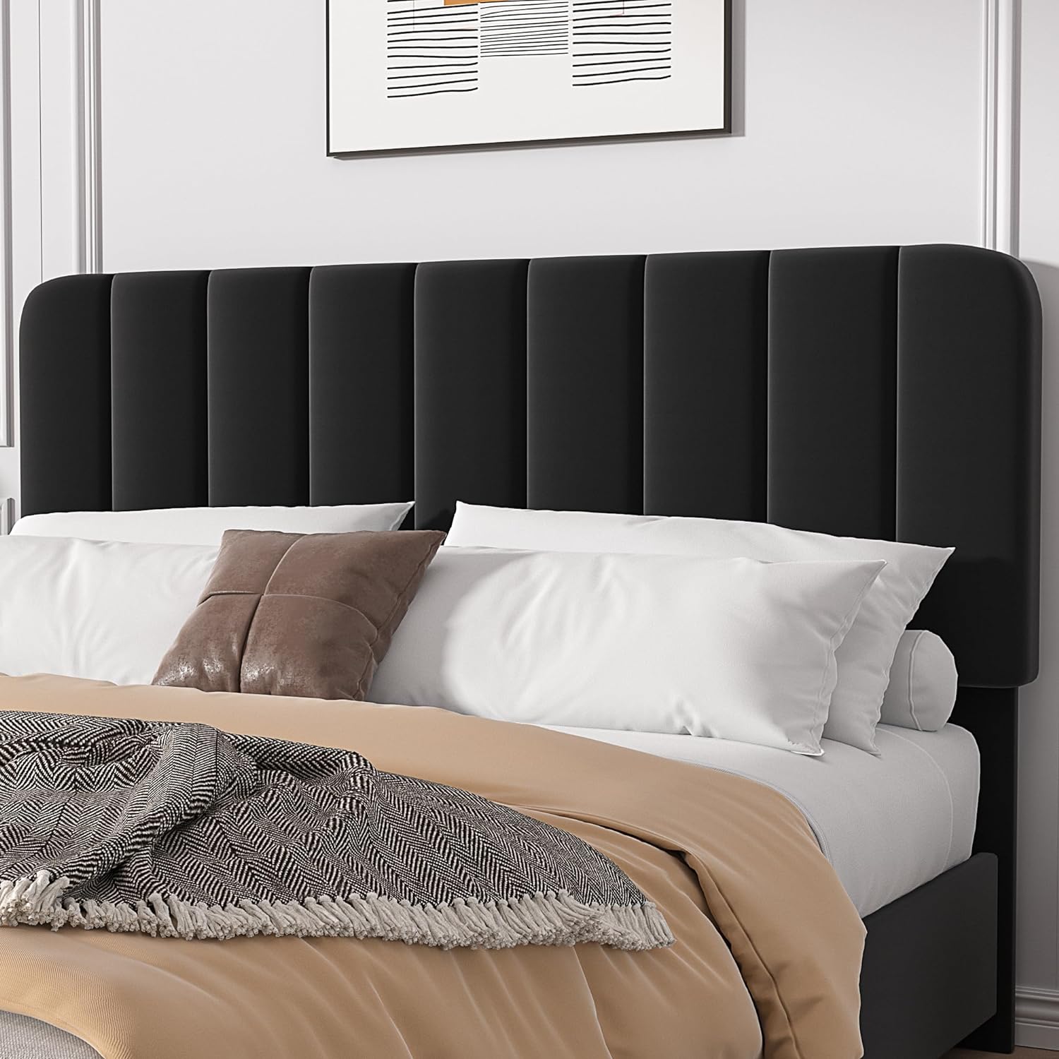 VECELO Upholstered Bed Frame with 4 Drawers and Adjustable Headboard - VECELO