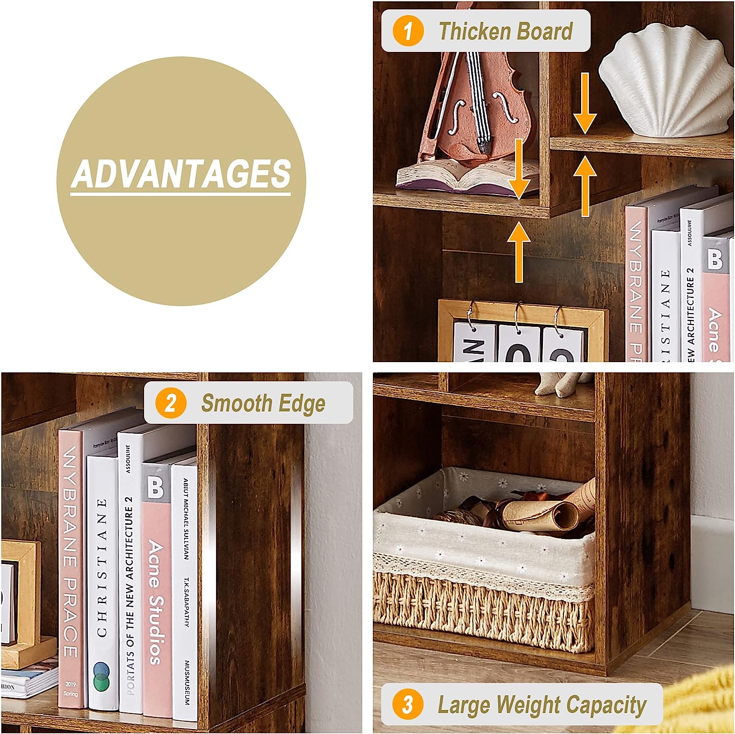 VECELO Modern 3-Tier Small Bookcase, 4 Cube/5 Cube Bookshelf/Storage Organizer - VECELO