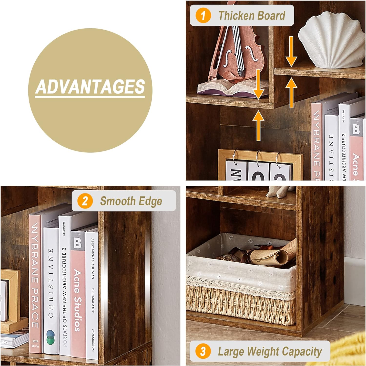 VECELO Modern 3-Tier Small Bookcase, 4 Cube/5 Cube Bookshelf/Storage Organizer - VECELO