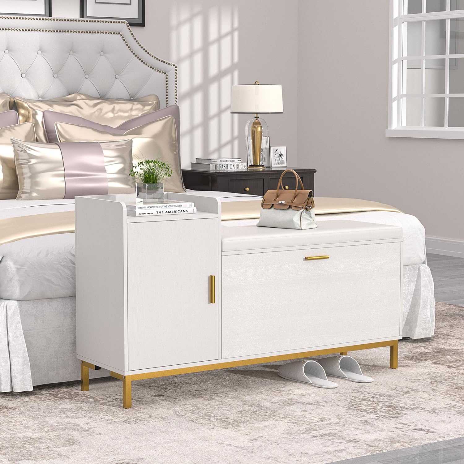 VECELO Shoe Storage Bench with Flip Drawers Entryway Cabinet with Removable Seat Cushion - VECELO
