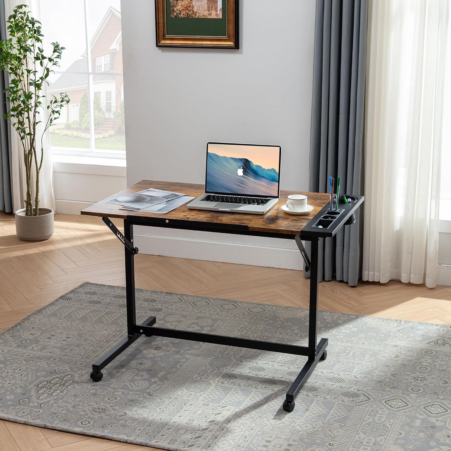 VECELO Vintage Drawing Drafting Table, Adjustable Tilting Top Art Desk Craft Work Station - VECELO