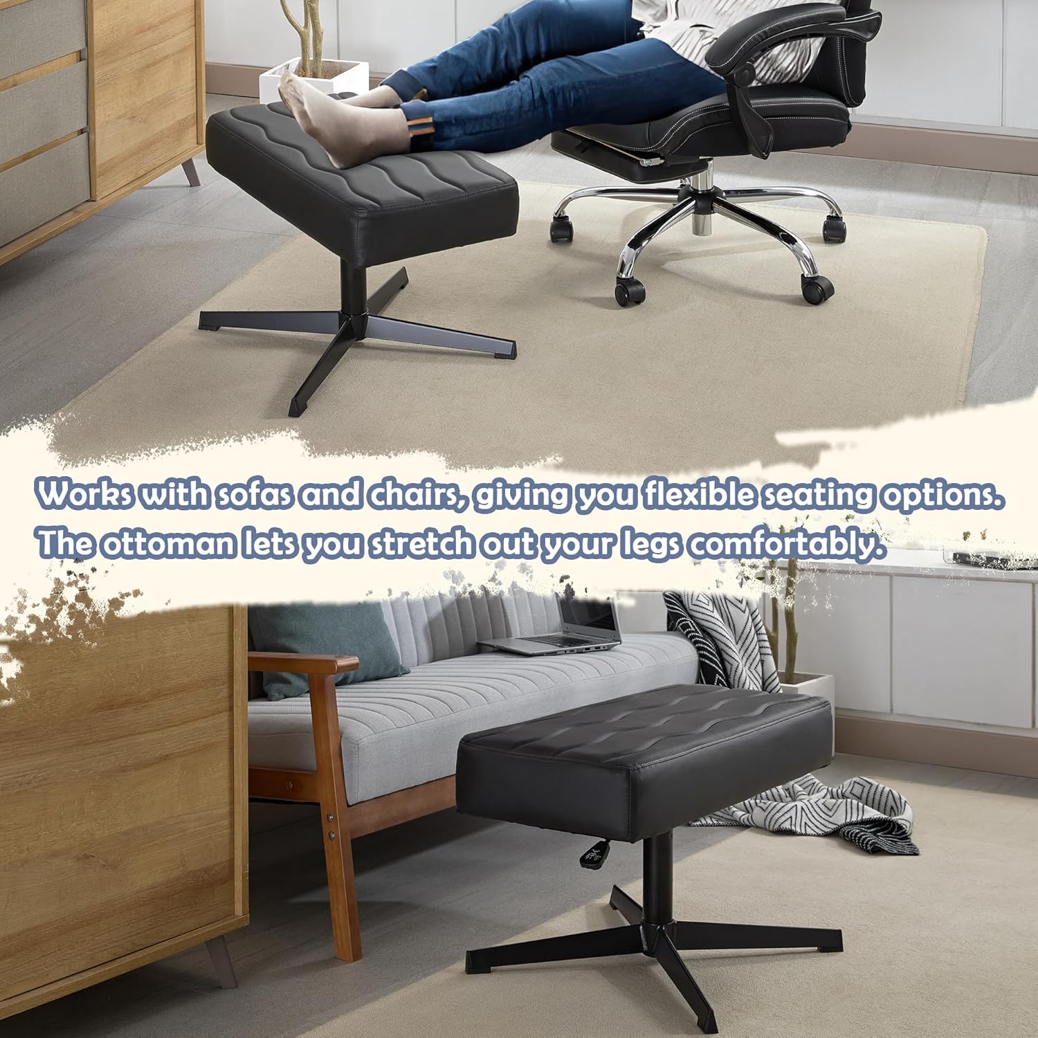VECELO Under Desk Footrest, PU Ergonomic Foot Rest with Comfort Padding - VECELO