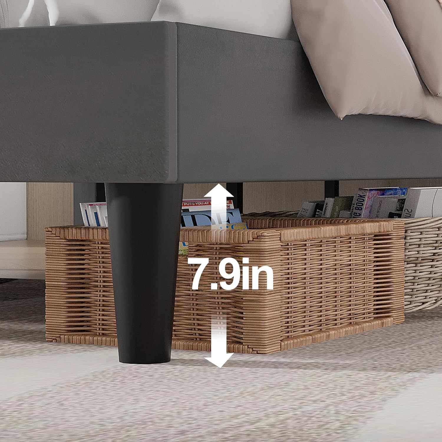 VECELO Upholstered Velvet Platform Bed Frame with Headboard Adjustable, LED Lights, USB-A & Type-C - VECELO