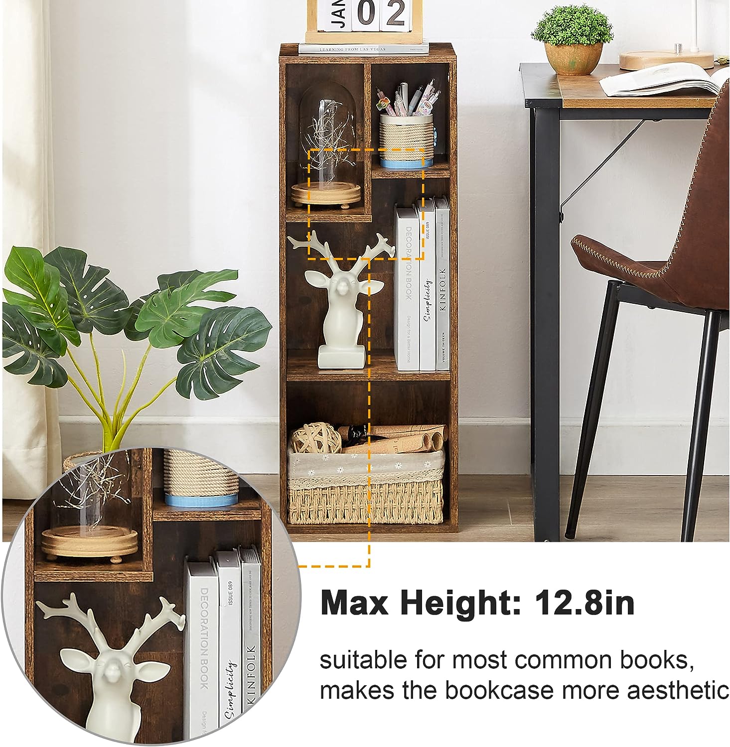 VECELO Modern 3-Tier Small Bookcase, 4 Cube/5 Cube Bookshelf/Storage Organizer - VECELO