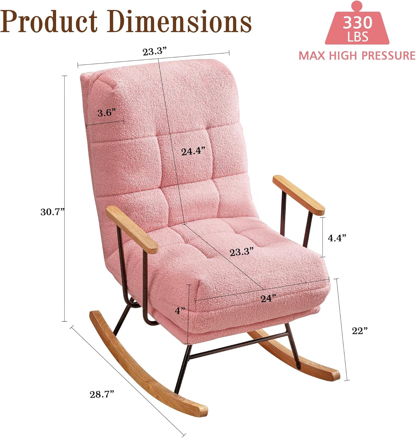VECELO Rocking Chair Nursery Teddy Fabric Modern Upholstered Glider Rocker with High Backrest for Living Room - VECELO