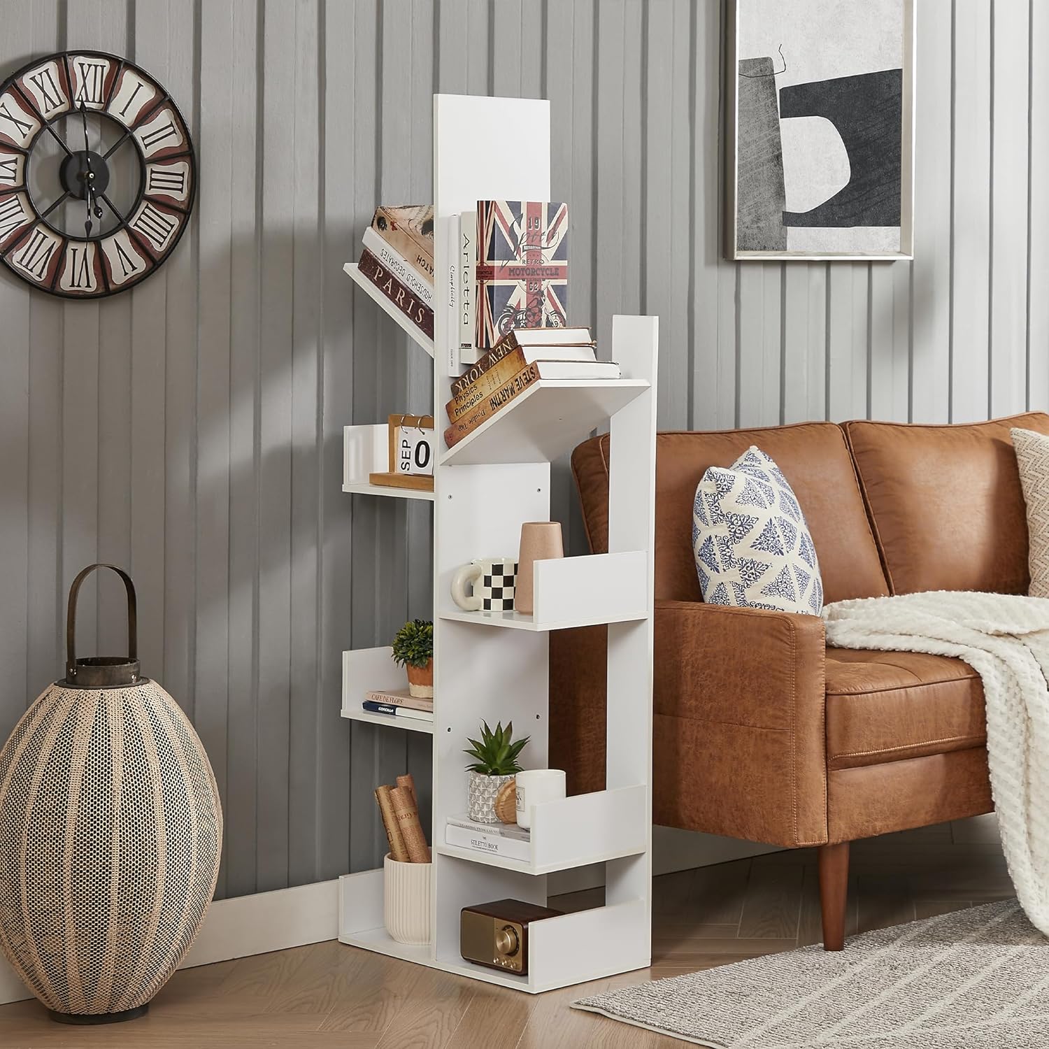 VECELO Tree Bookshelf,8 Shelf Storages Bookcase - VECELO