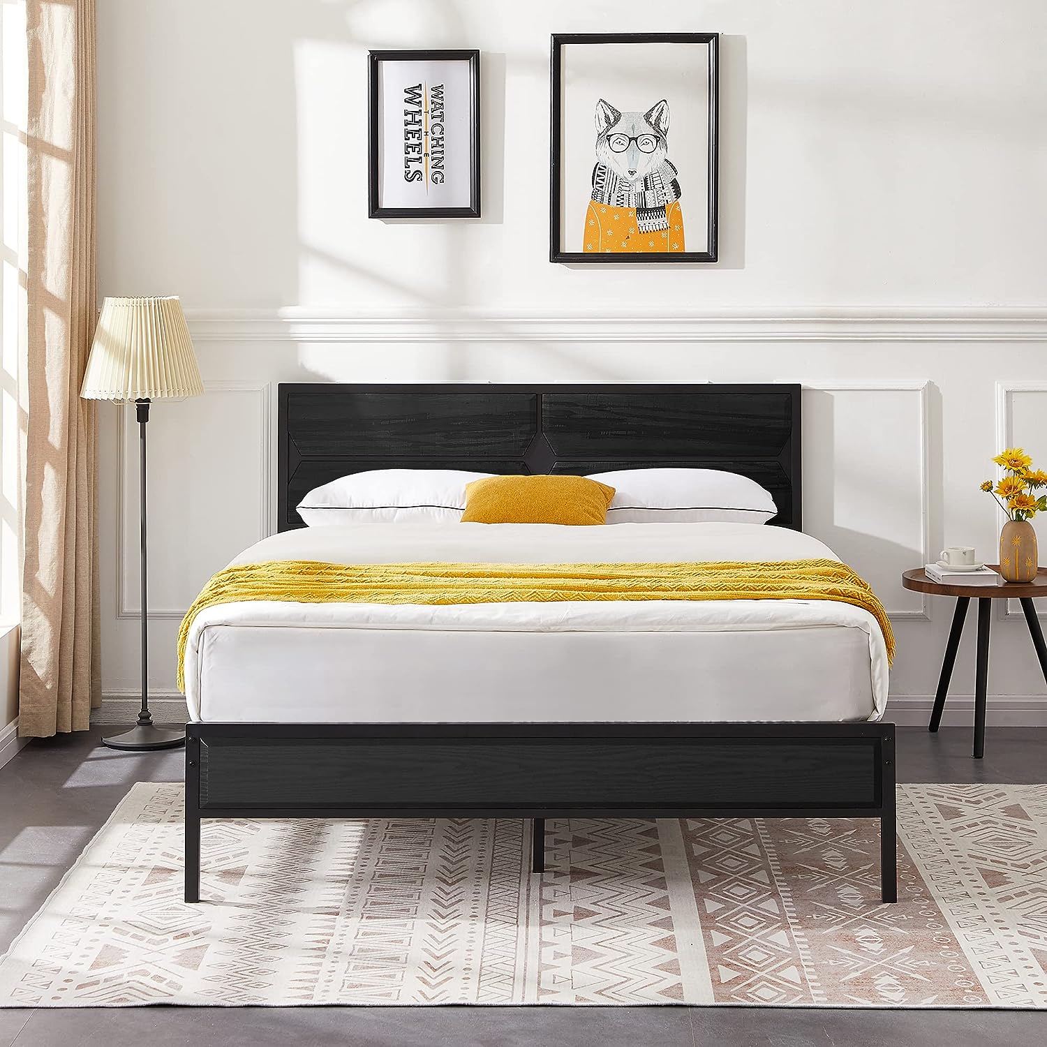 VECELO Metal Bed Frame Platform with Wooden Headboard&Footboard Mattress Foundation - VECELO