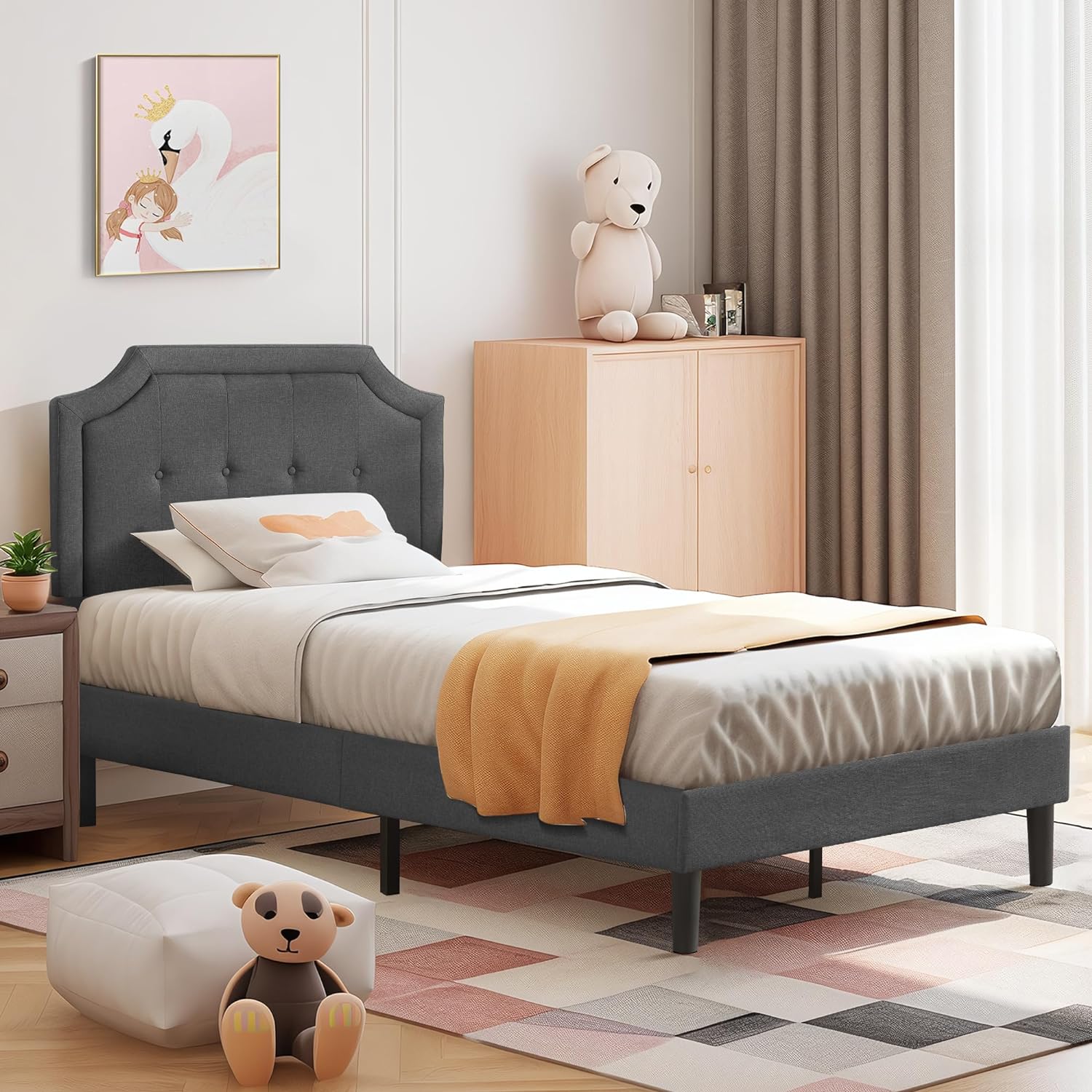 VECELO Premium Upholstered Platform Bed Diamond Stitched Panel Headboard - VECELO