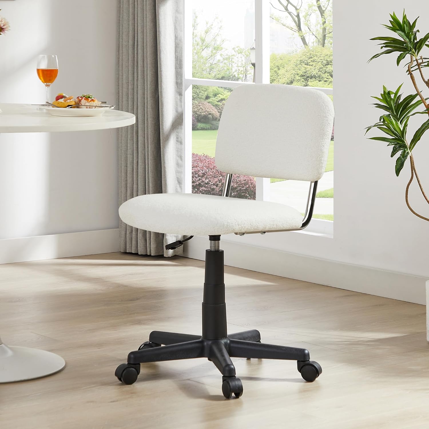 VECELO Faux Fur Comfy Height Adjustable Swivel Armless Home Office Sherpa Chair - VECELO