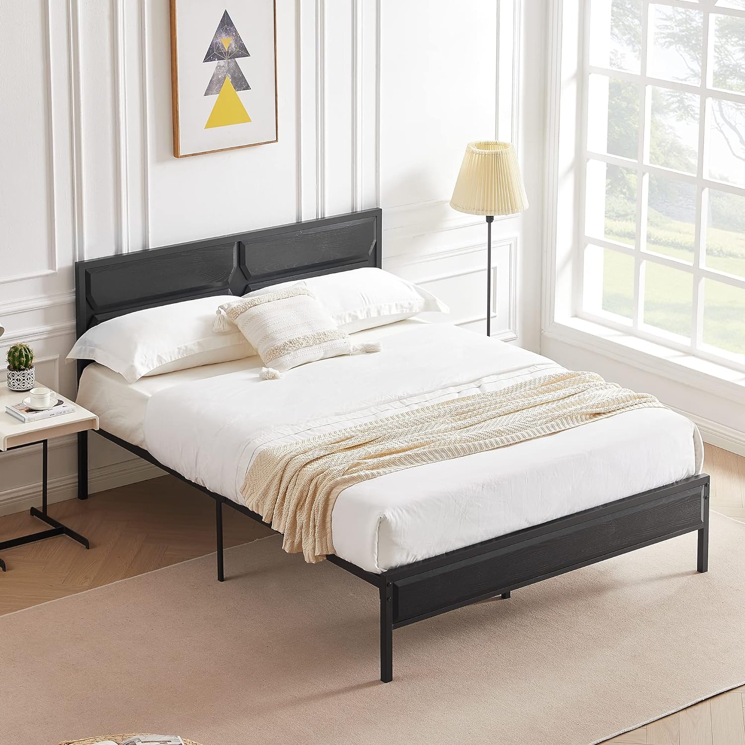 VECELO Metal Bed Frame Platform with Wooden Headboard&Footboard Mattress Foundation - VECELO