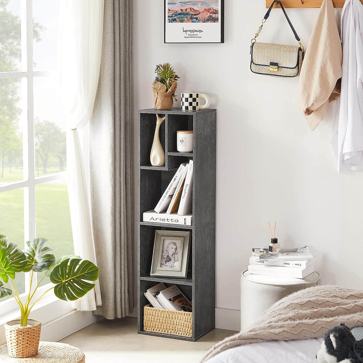 VECELO Modern 3-Tier Small Bookcase, 4 Cube/5 Cube Bookshelf/Storage Organizer - VECELO
