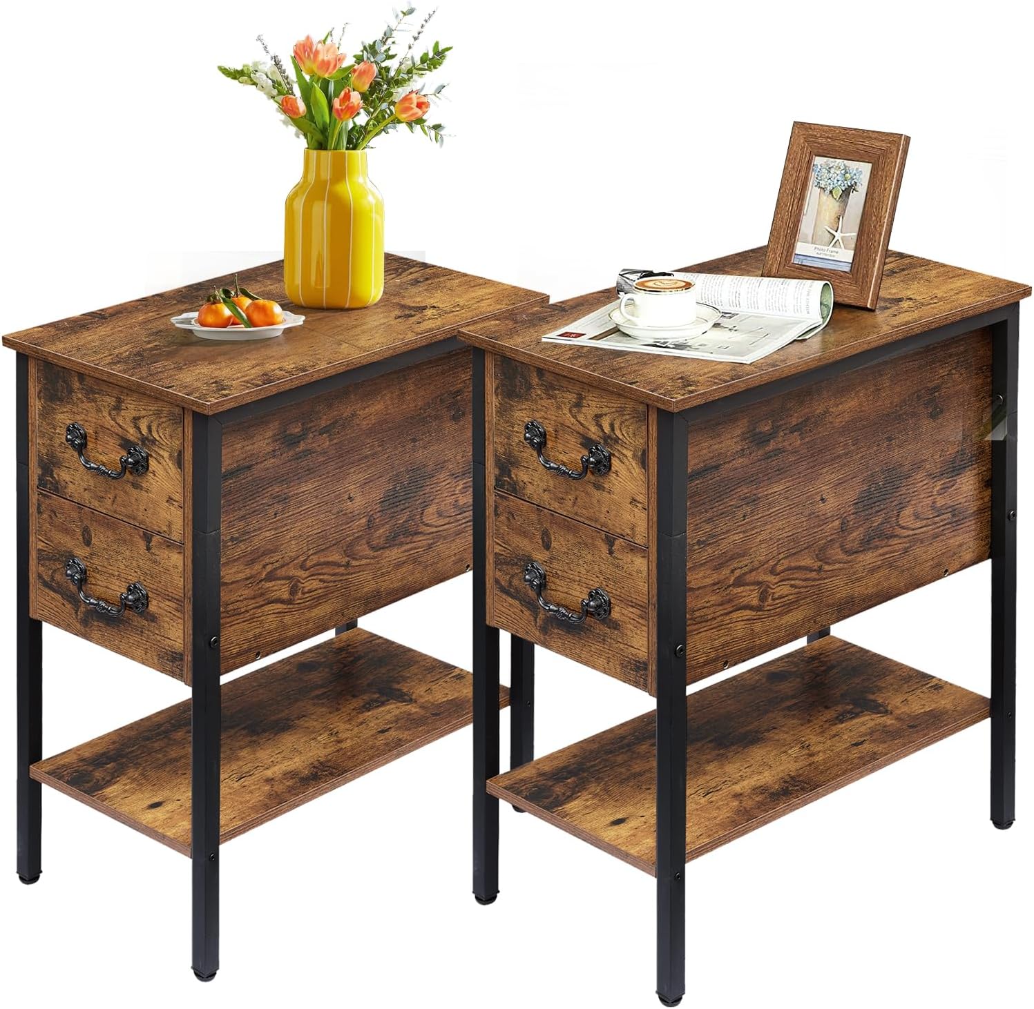 VECELO End Tables,Narrow Nightstands with Charging Station & USB Ports &Drawers - VECELO