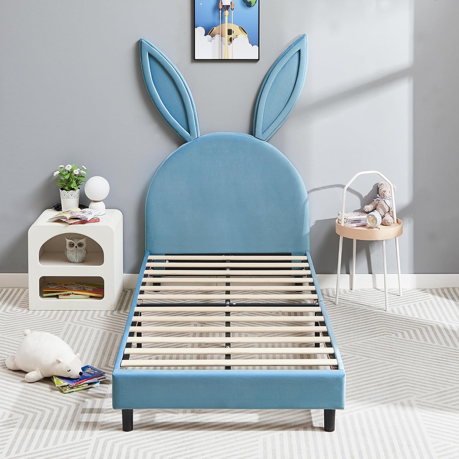 VECELO Kids Twin Bed Frame with Upholstered Headboard - VECELO